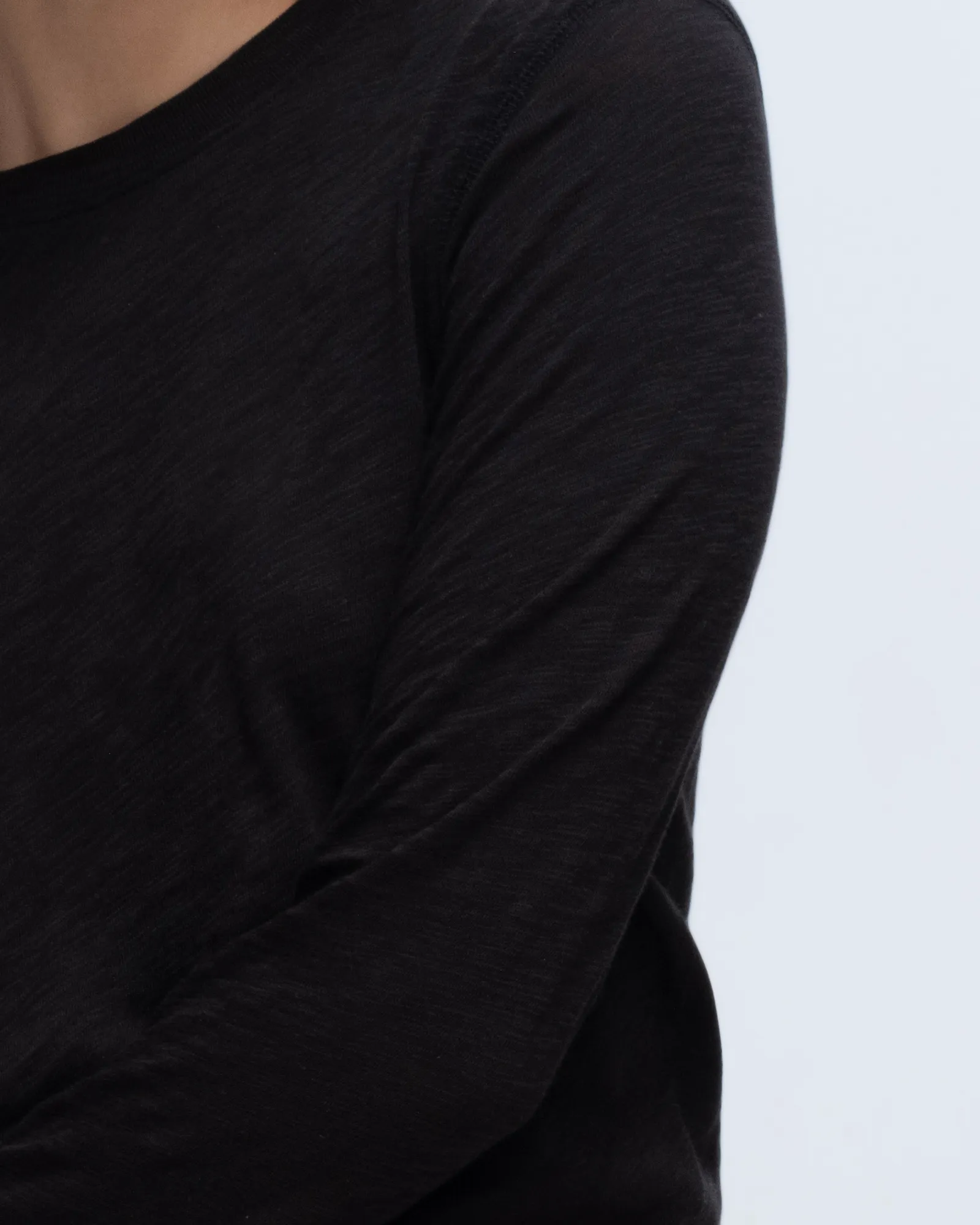 Slub Jersey Long Sleeve Destroyed Wash Crop Tee - Black cozy chic