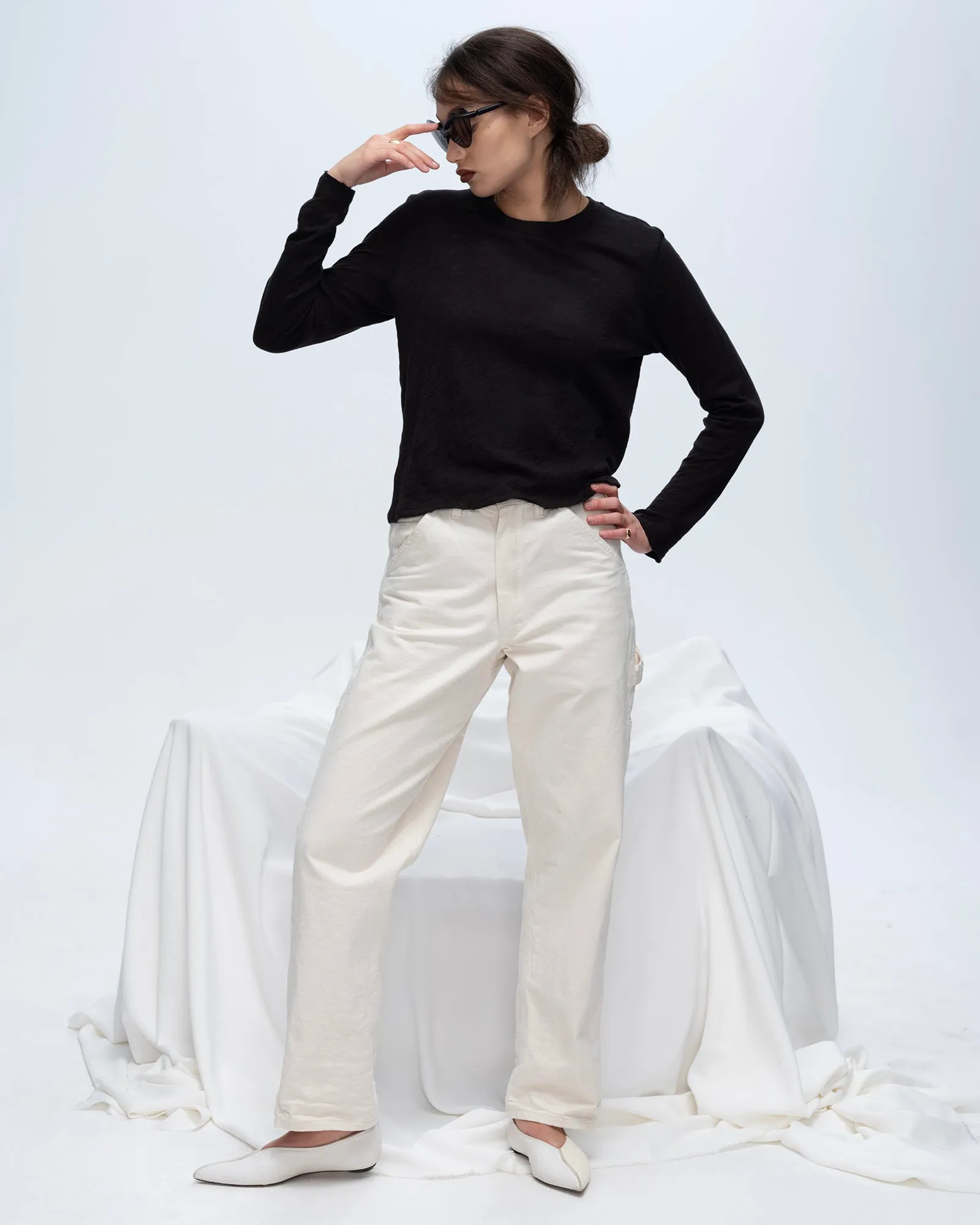 Slub Jersey Long Sleeve Destroyed Wash Crop Tee - Black group gear