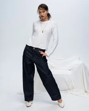 Slub Jersey Long Sleeve Destroyed Wash Crop Tee - White fresh look