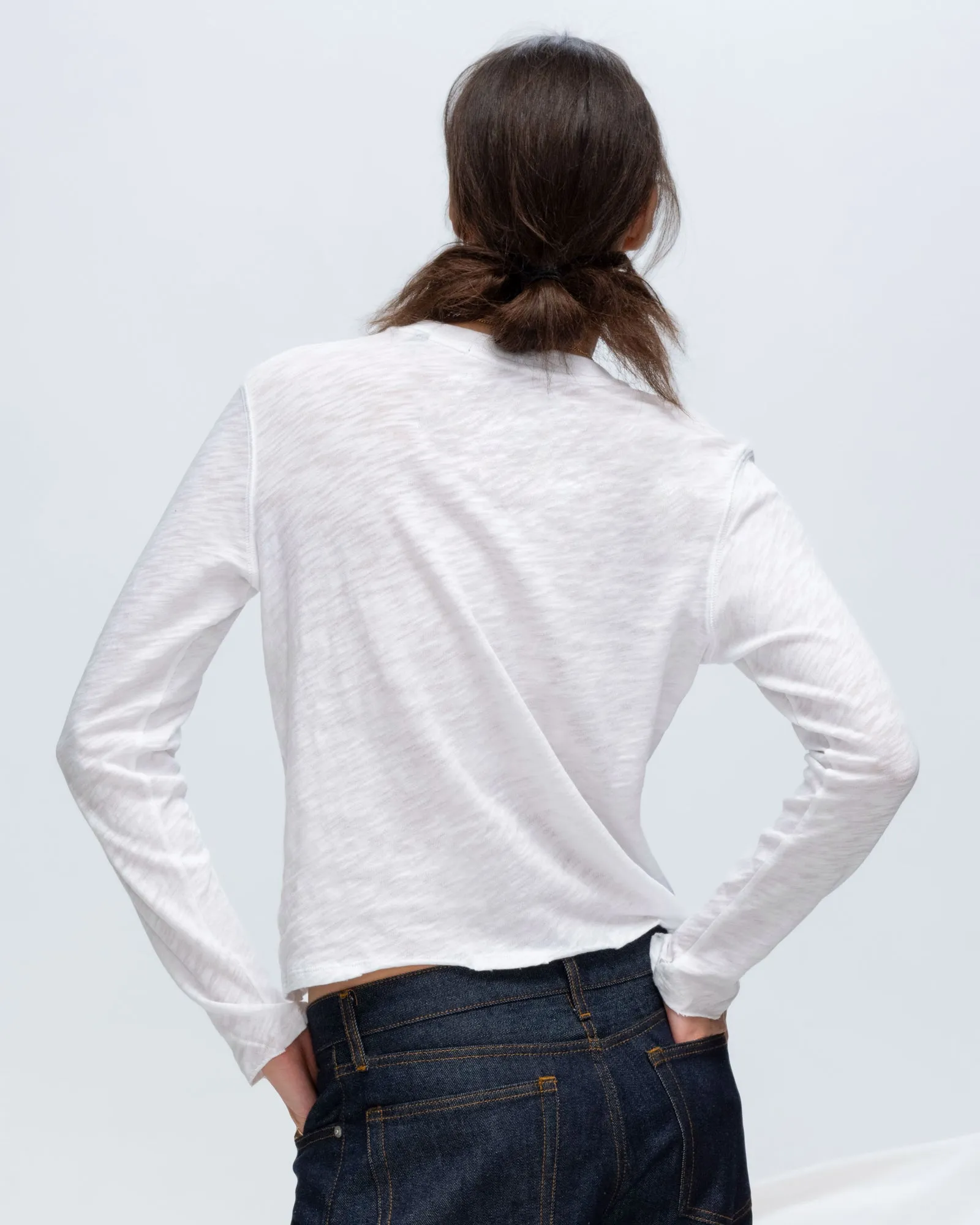 Slub Jersey Long Sleeve Destroyed Wash Crop Tee - White youth vibe