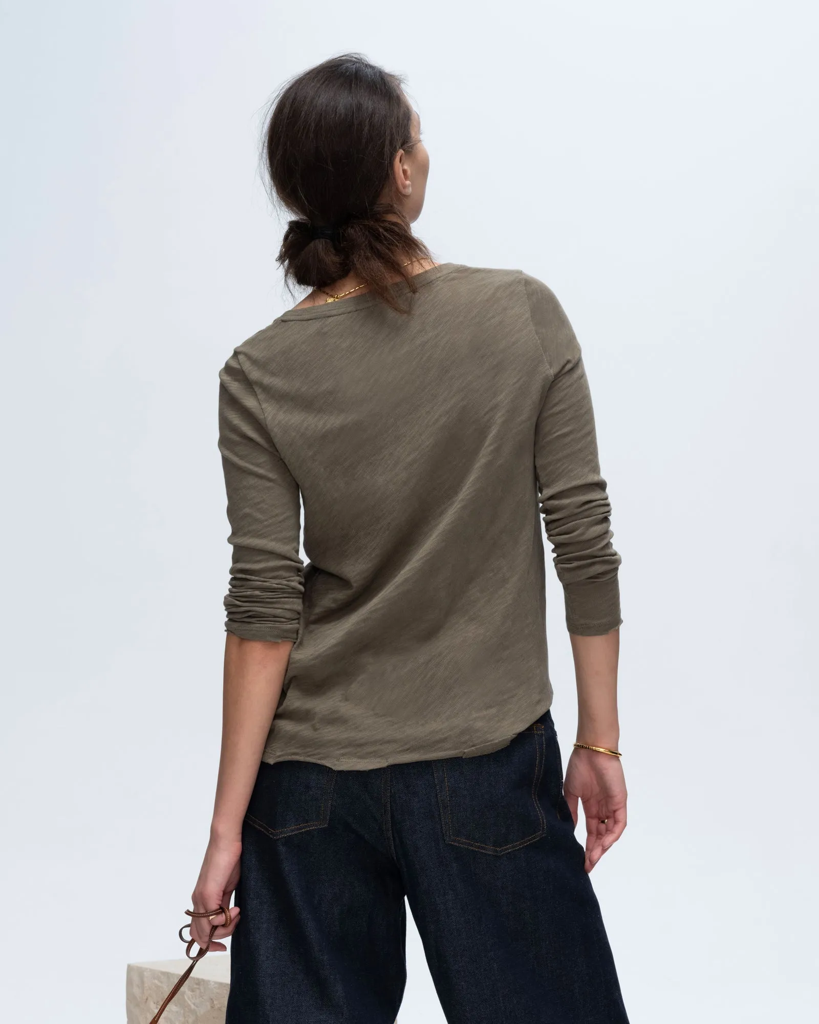 Slub Jersey Long Sleeve Destroyed Wash Tee - Army street gear