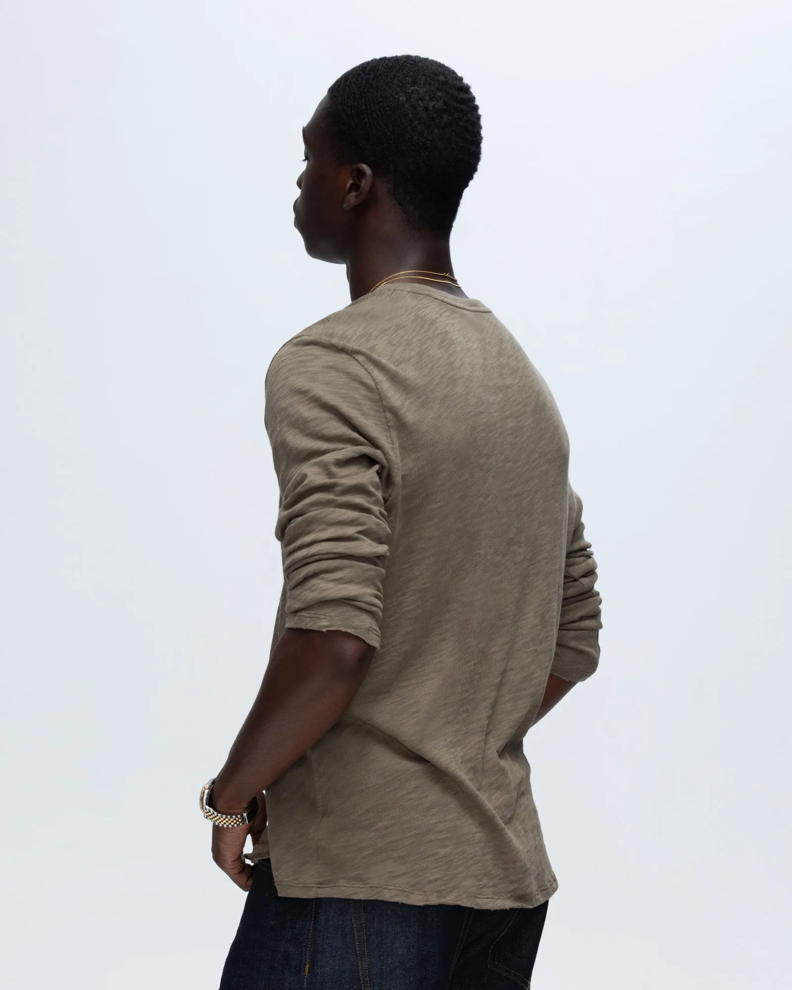 Slub Jersey Long Sleeve Destroyed Wash Tee - Army comfort mode