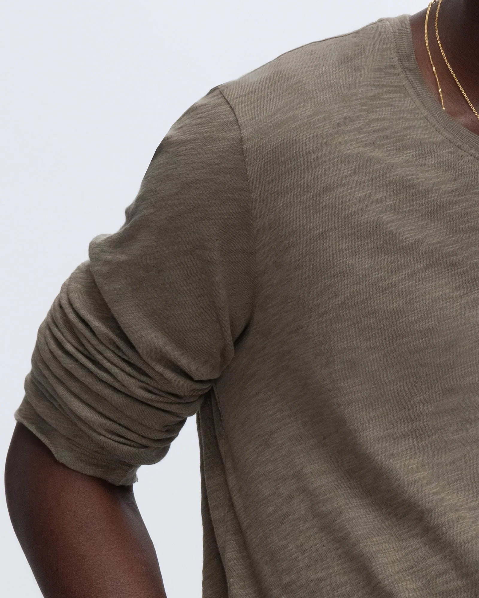 Slub Jersey Long Sleeve Destroyed Wash Tee - Army sporty edge