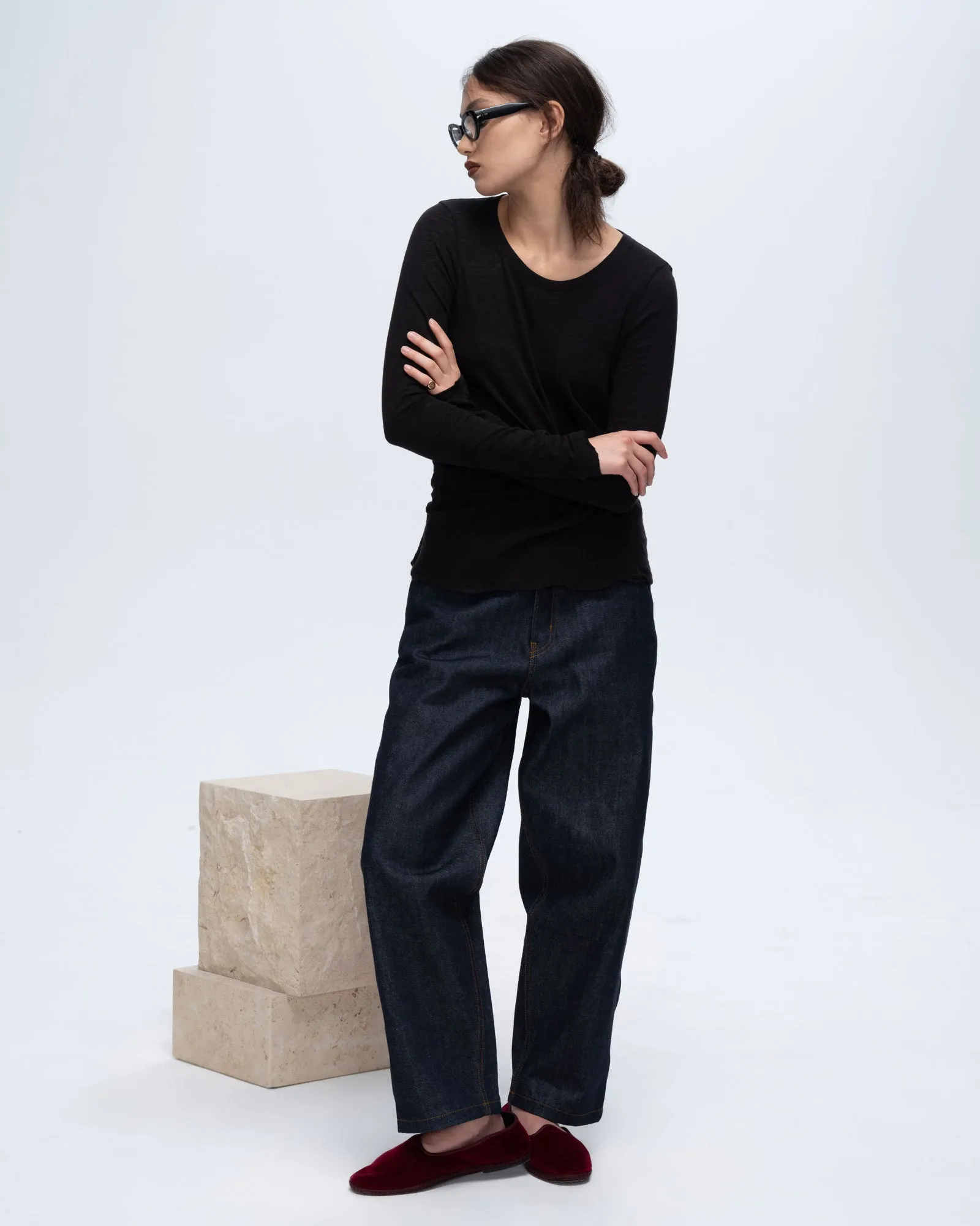 Slub Jersey Long Sleeve Destroyed Wash Tee - Black air layer
