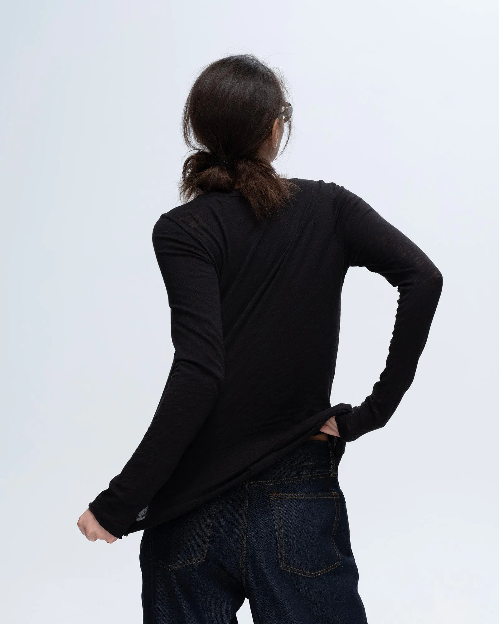 Slub Jersey Long Sleeve Destroyed Wash Tee - Black trend touch