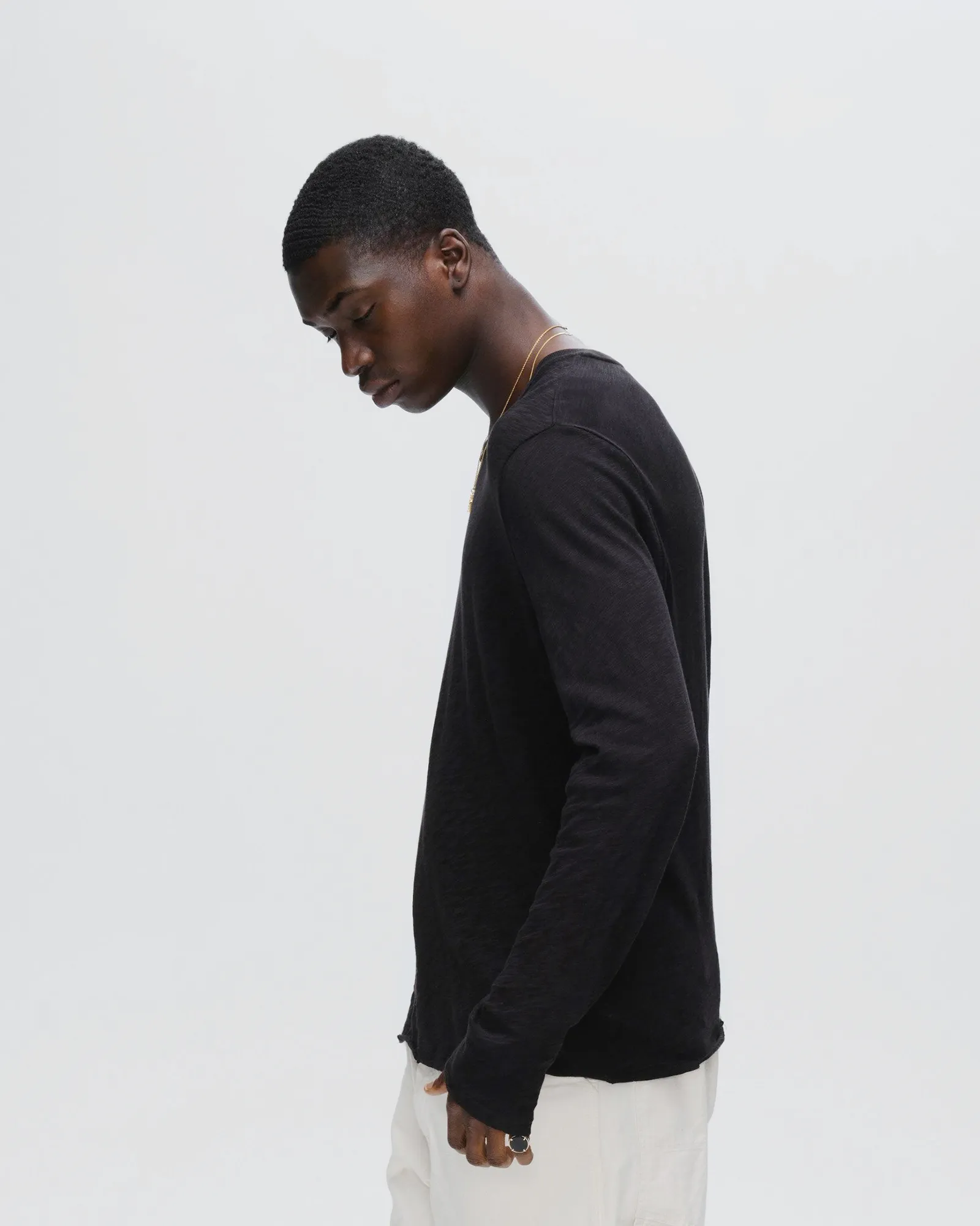 Slub Jersey Long Sleeve Destroyed Wash Tee - Black be comfy