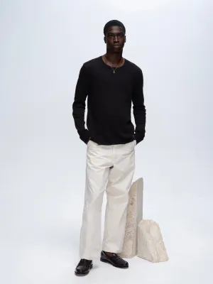 Slub Jersey Long Sleeve Destroyed Wash Tee - Black lightweight feel