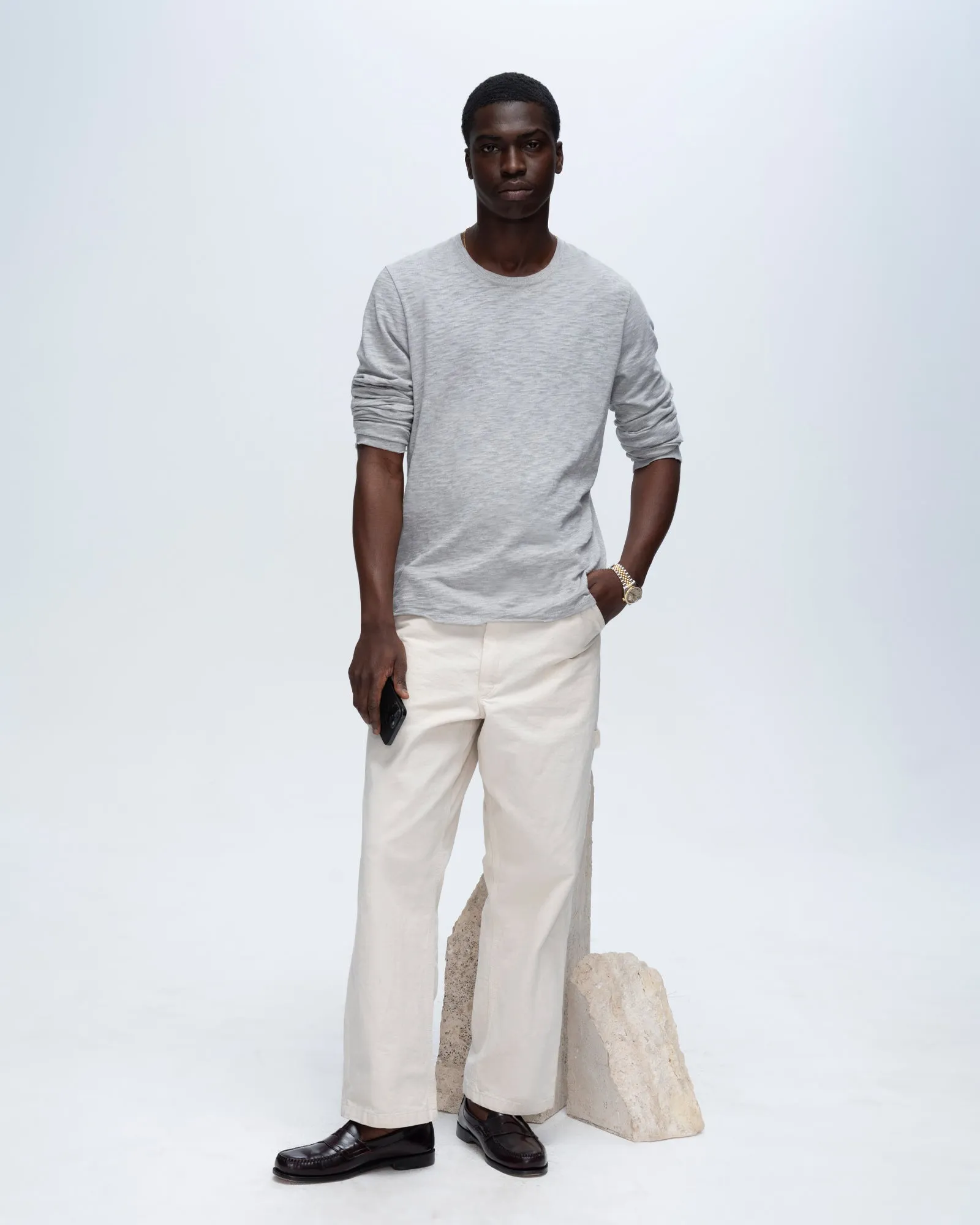 Slub Jersey Long Sleeve Destroyed Wash Tee - Heather Grey party pick