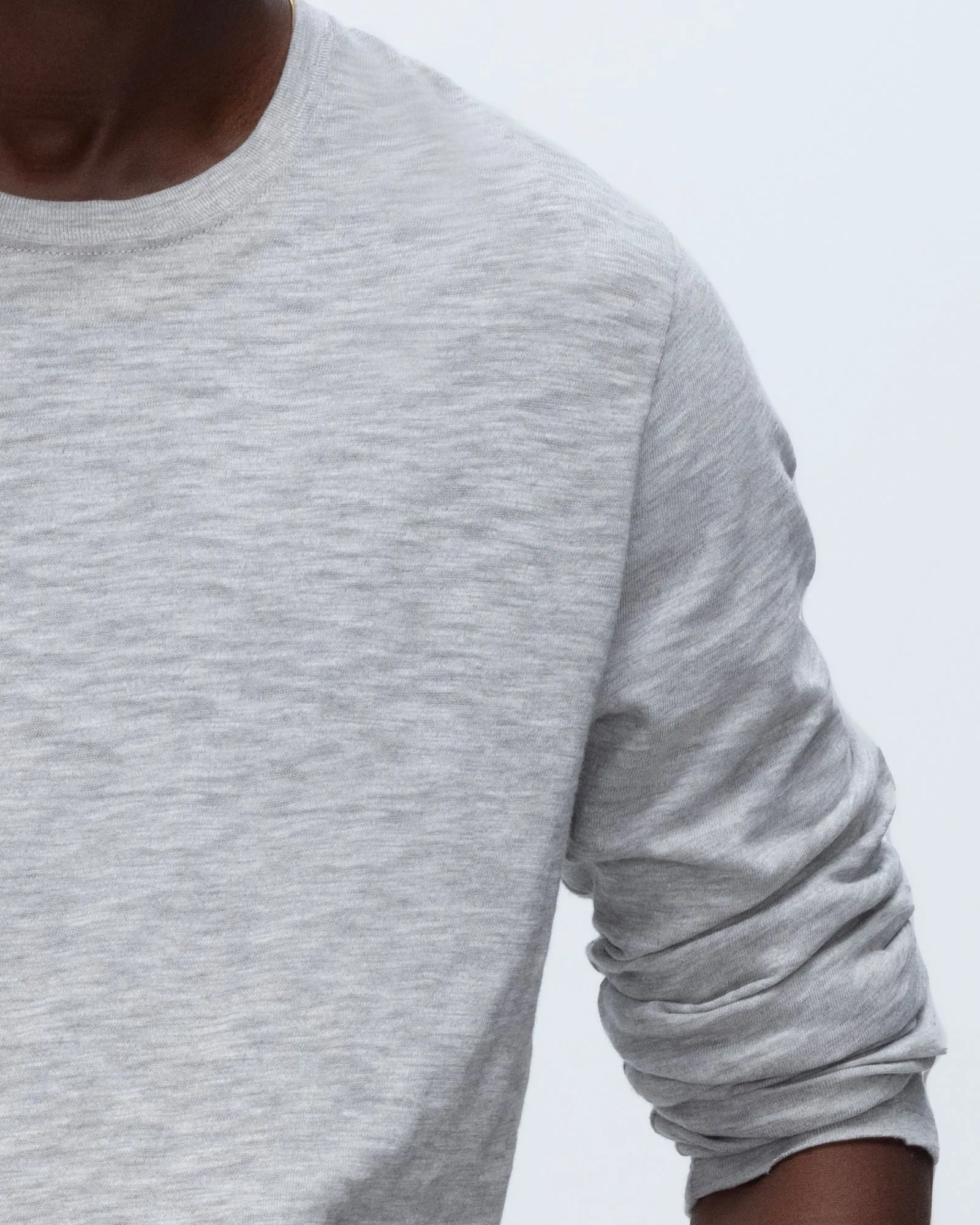 Slub Jersey Long Sleeve Destroyed Wash Tee - Heather Grey soft texture