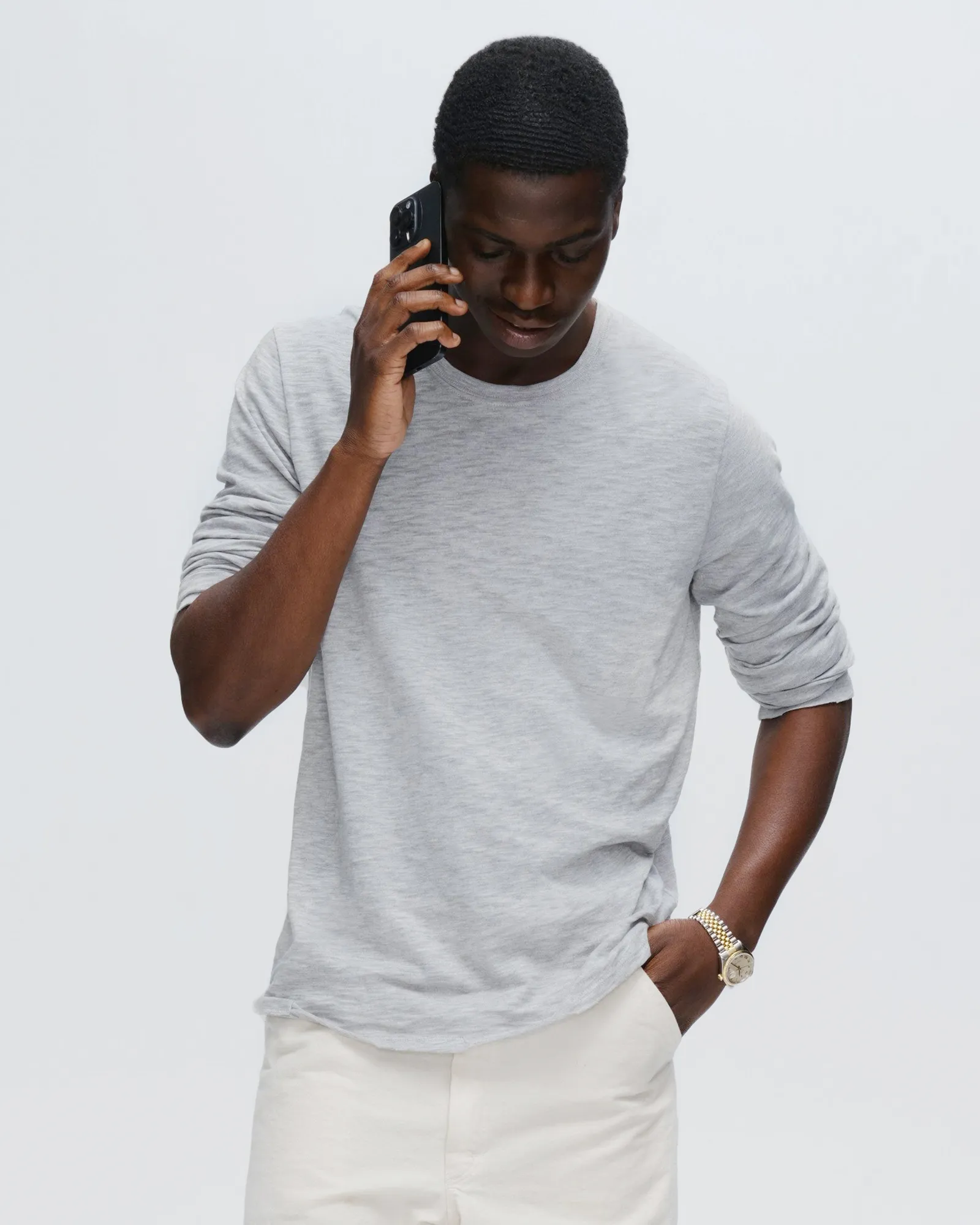 Slub Jersey Long Sleeve Destroyed Wash Tee - Heather Grey sporty edge