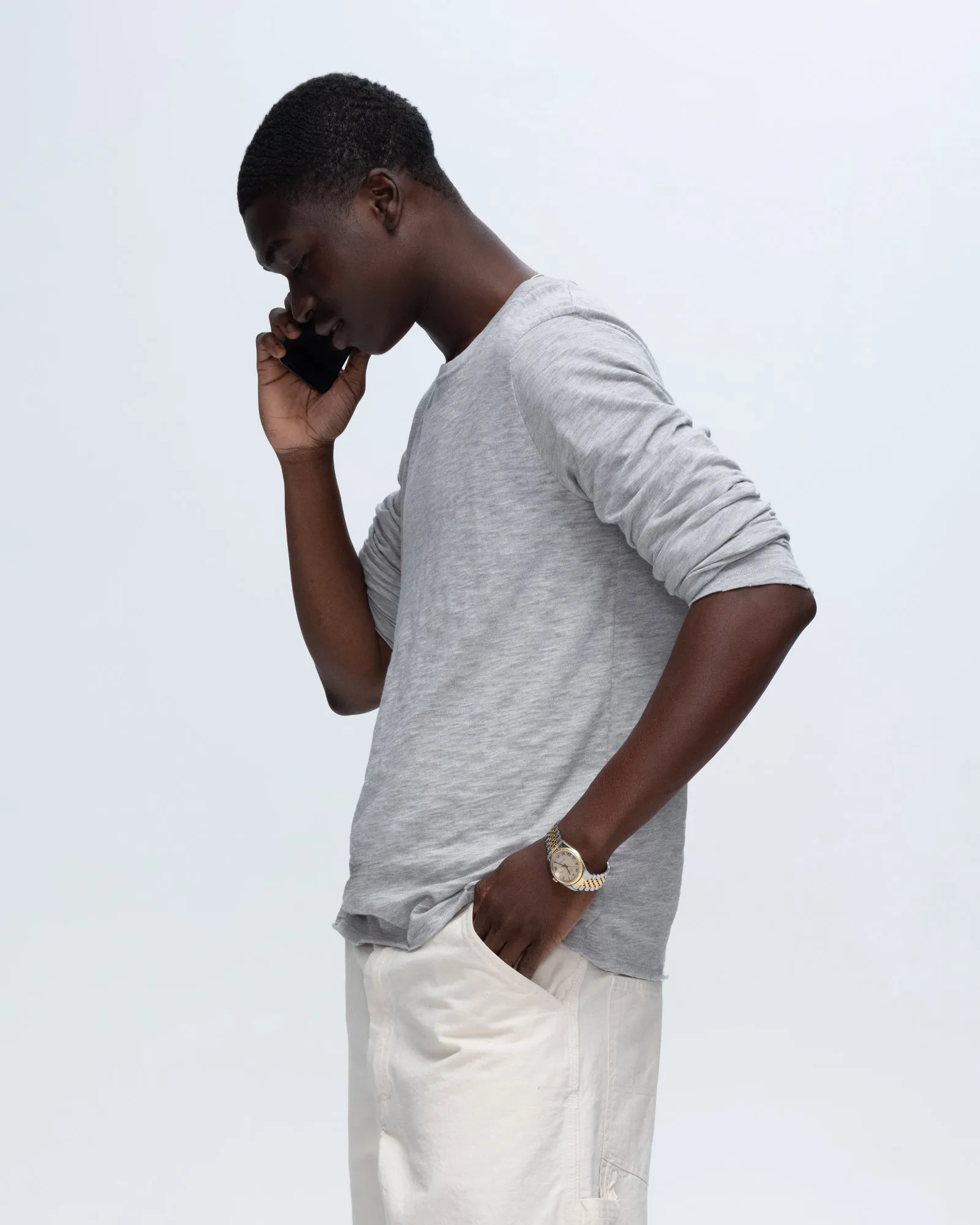 Slub Jersey Long Sleeve Destroyed Wash Tee - Heather Grey classic design