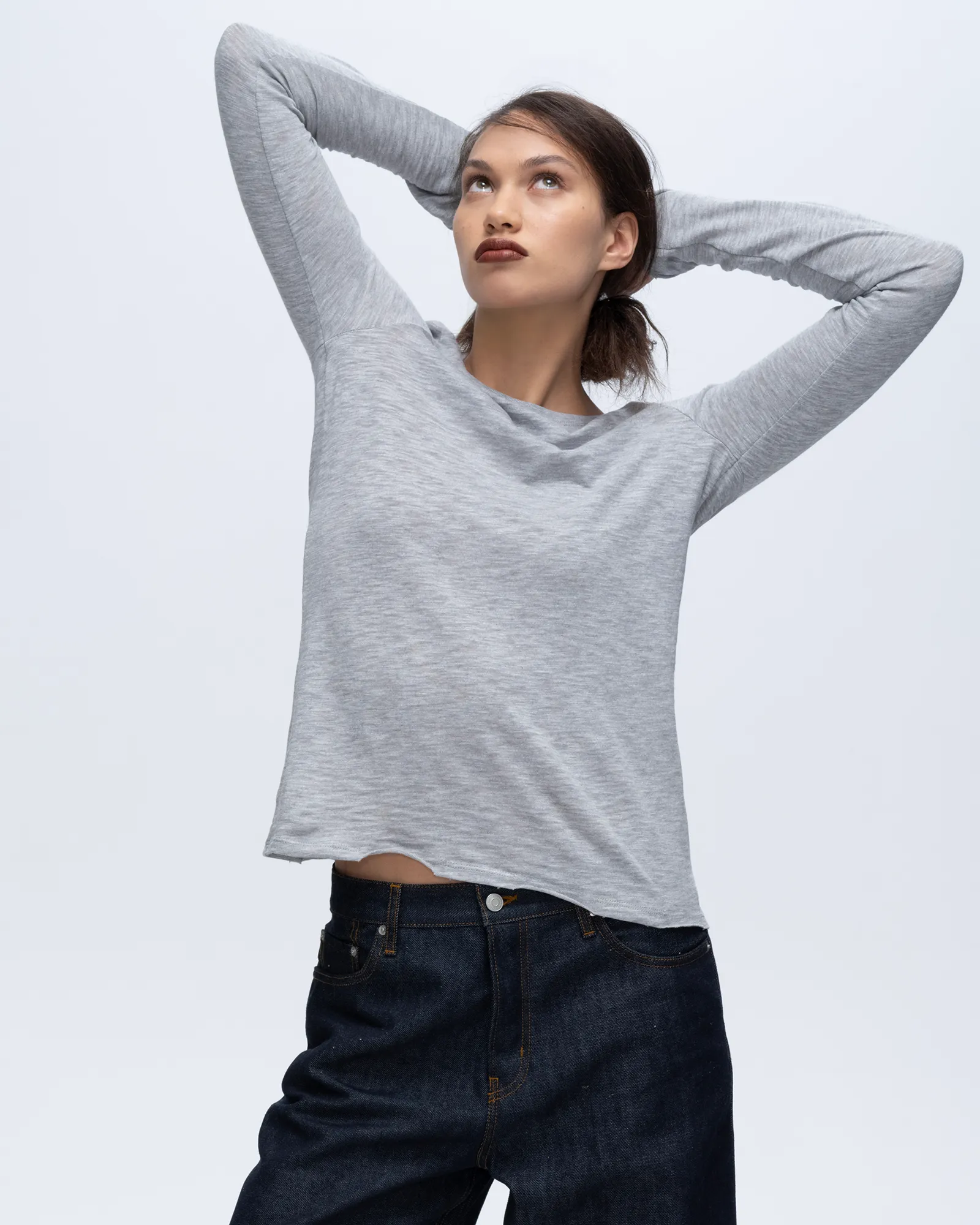 Slub Jersey Long Sleeve Destroyed Wash Tee - Heather Grey effortless chic