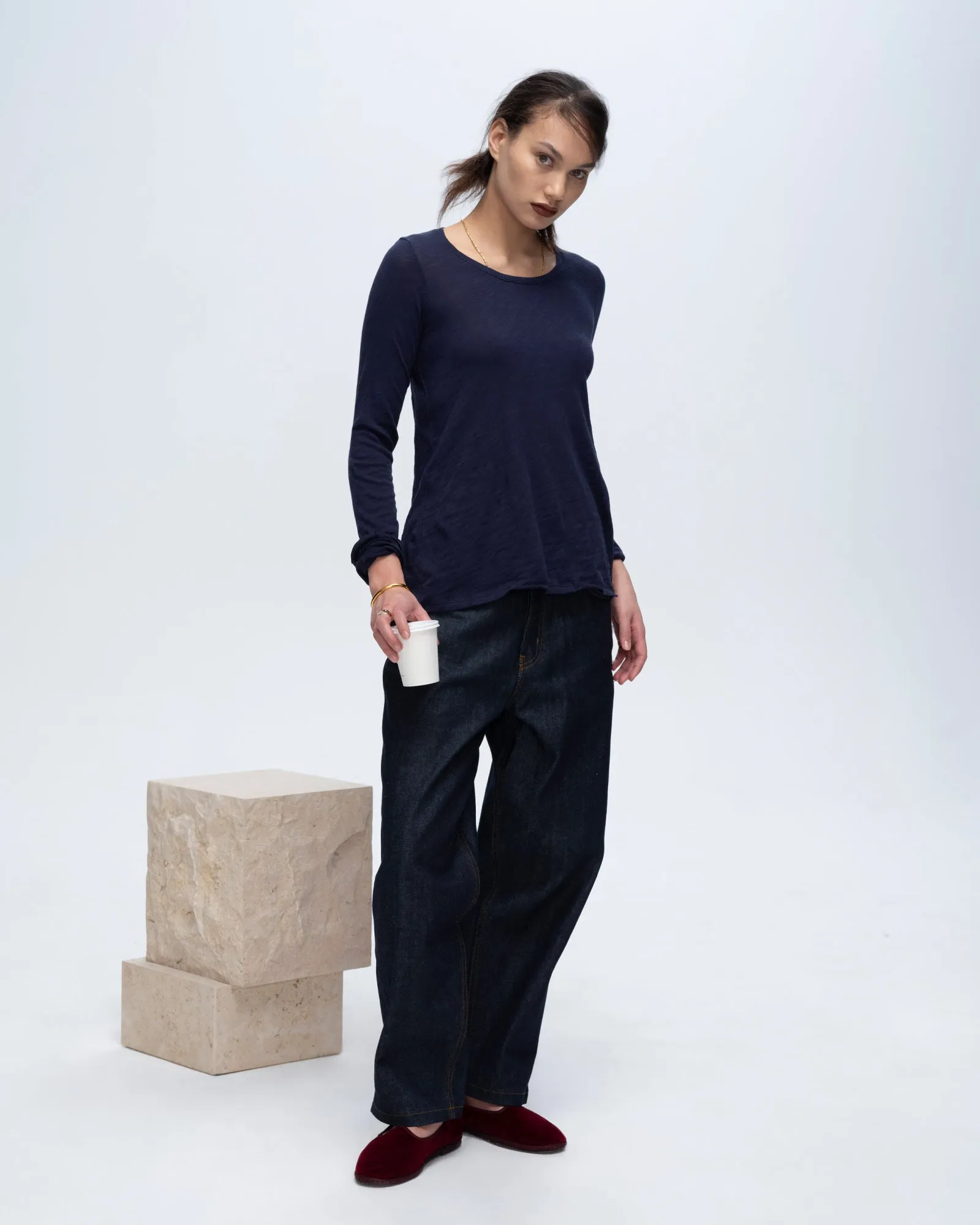 Slub Jersey Long Sleeve Destroyed Wash Tee - Midnight high vibe