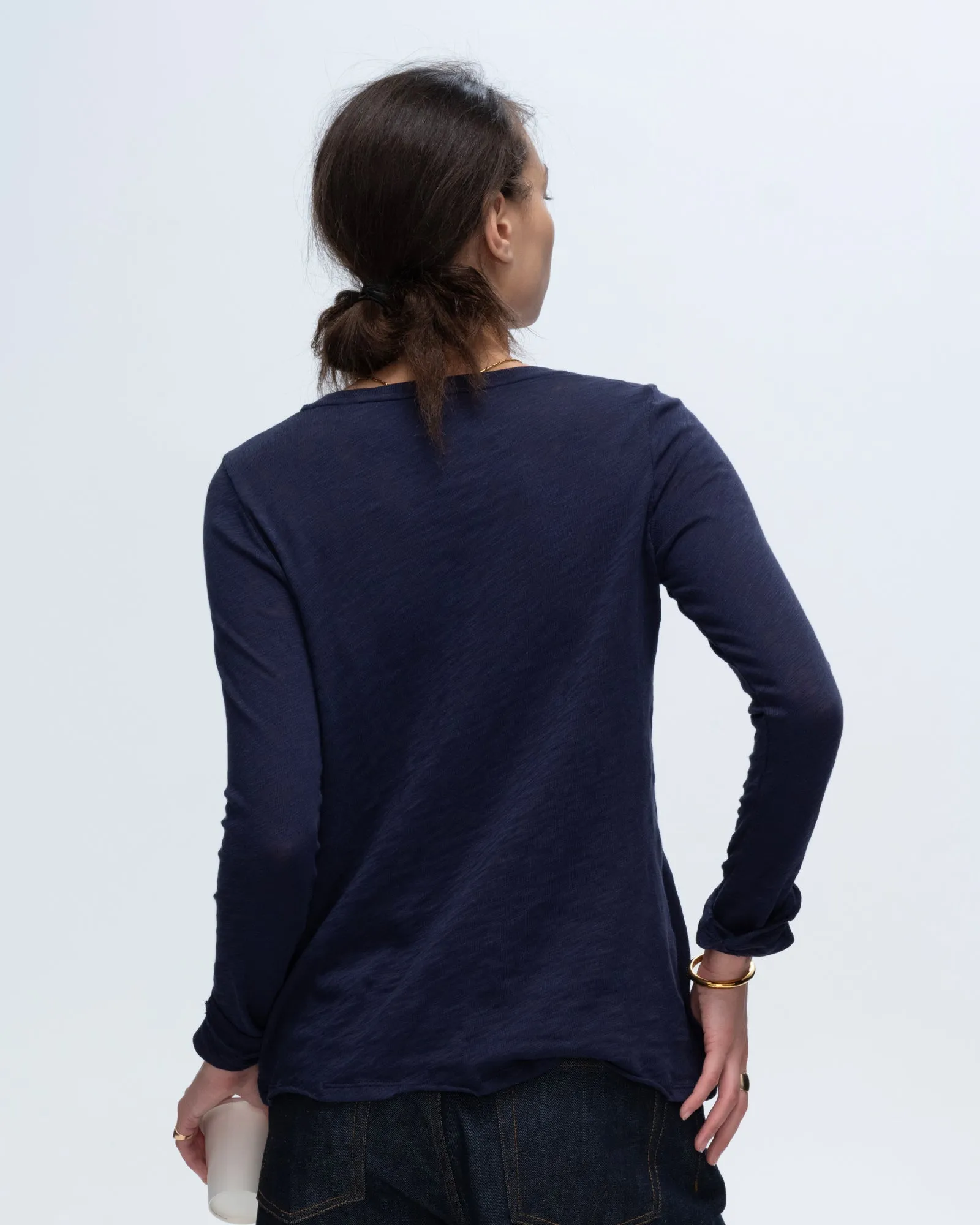 Slub Jersey Long Sleeve Destroyed Wash Tee - Midnight feel good