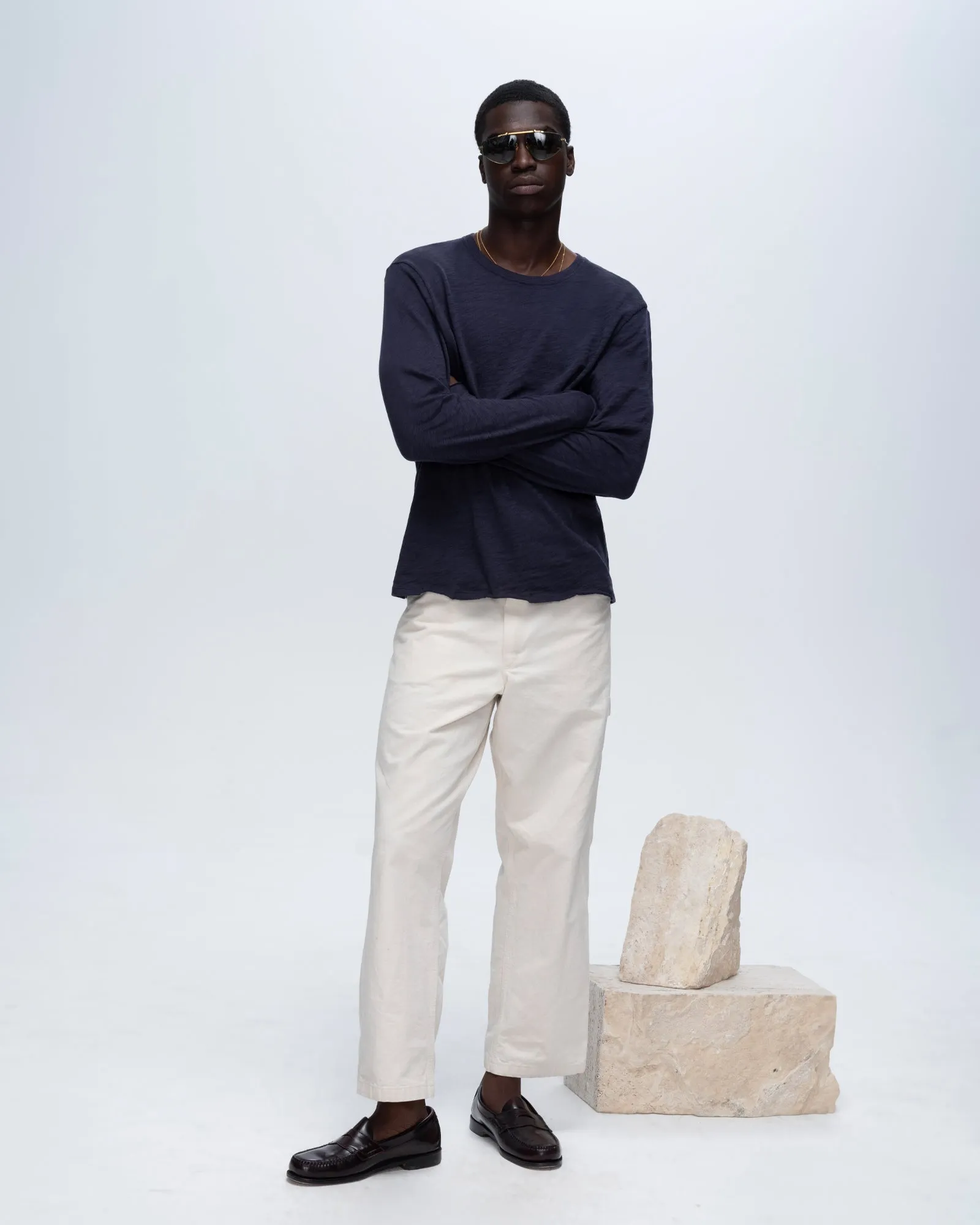 Slub Jersey Long Sleeve Destroyed Wash Tee - Midnight casual mix