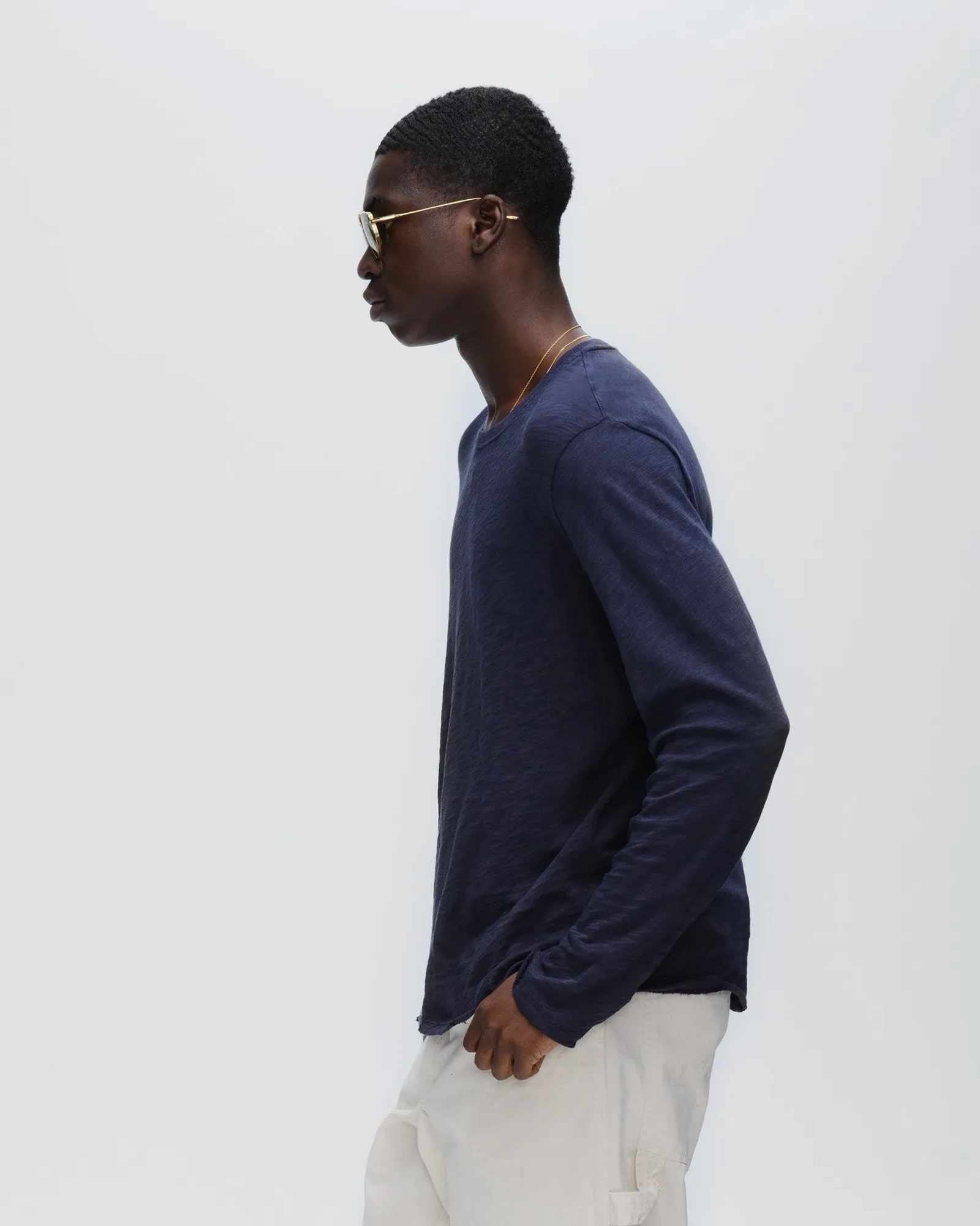 Slub Jersey Long Sleeve Destroyed Wash Tee - Midnight comfort mode