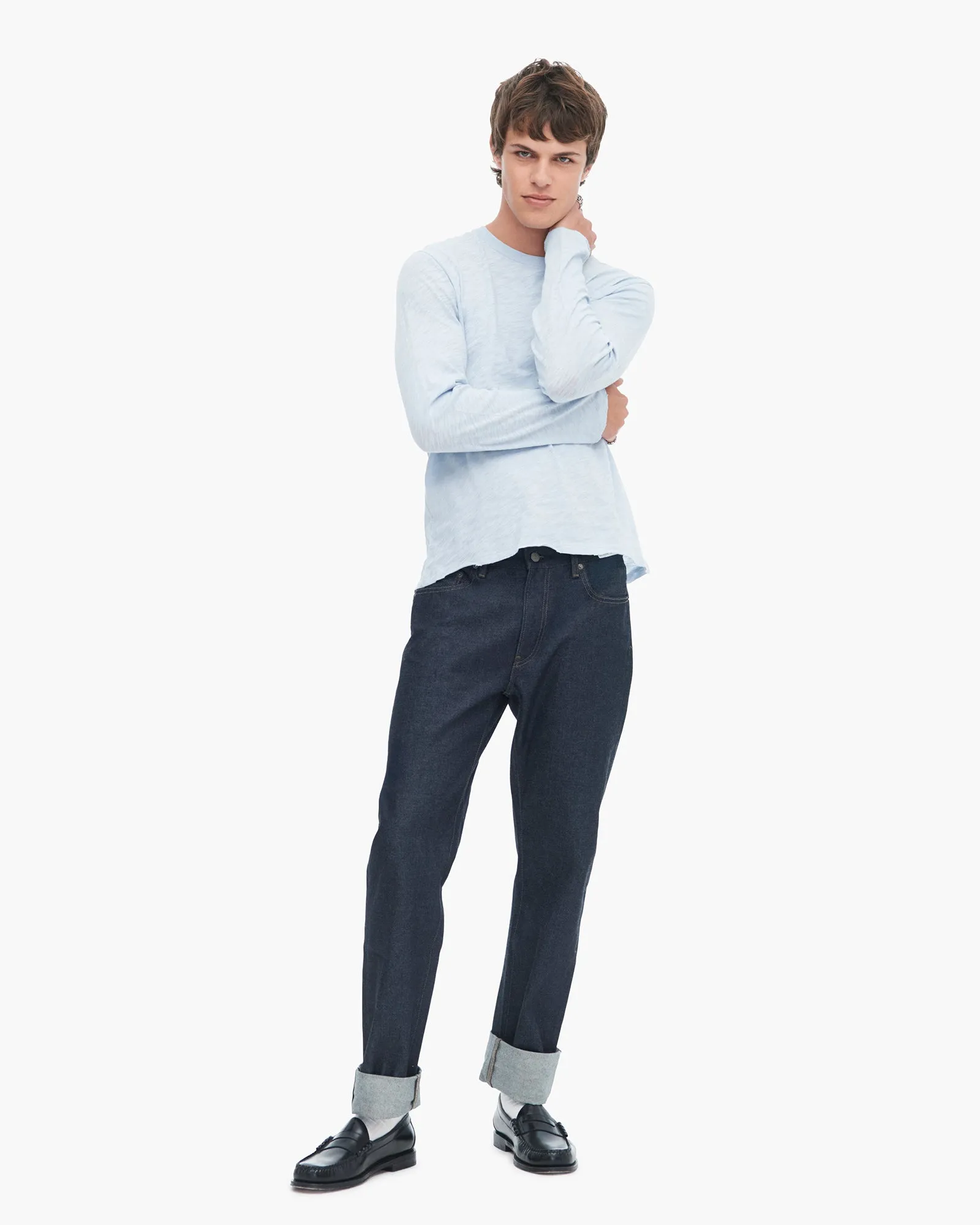 Slub Jersey Long Sleeve Destroyed Wash Tee - Powder Blue social vibe