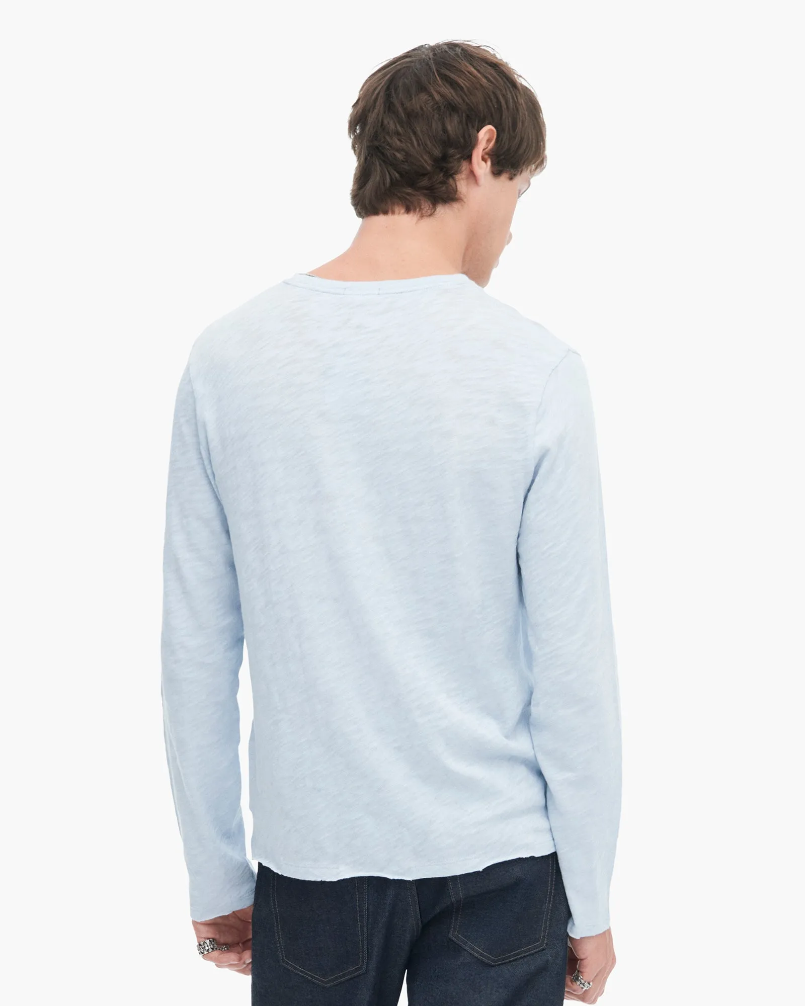 Slub Jersey Long Sleeve Destroyed Wash Tee - Powder Blue layer ready