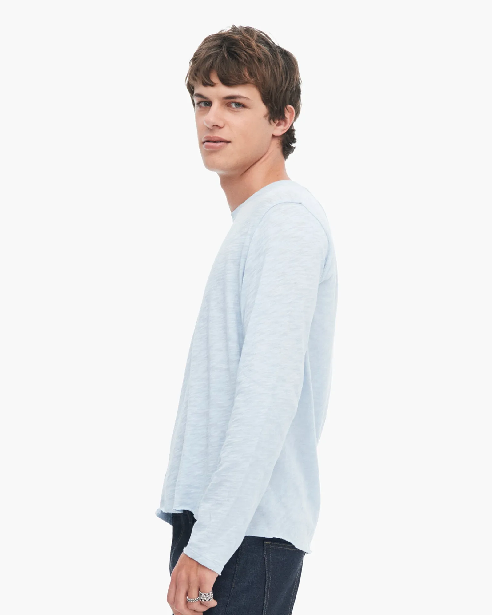 Slub Jersey Long Sleeve Destroyed Wash Tee - Powder Blue group gear