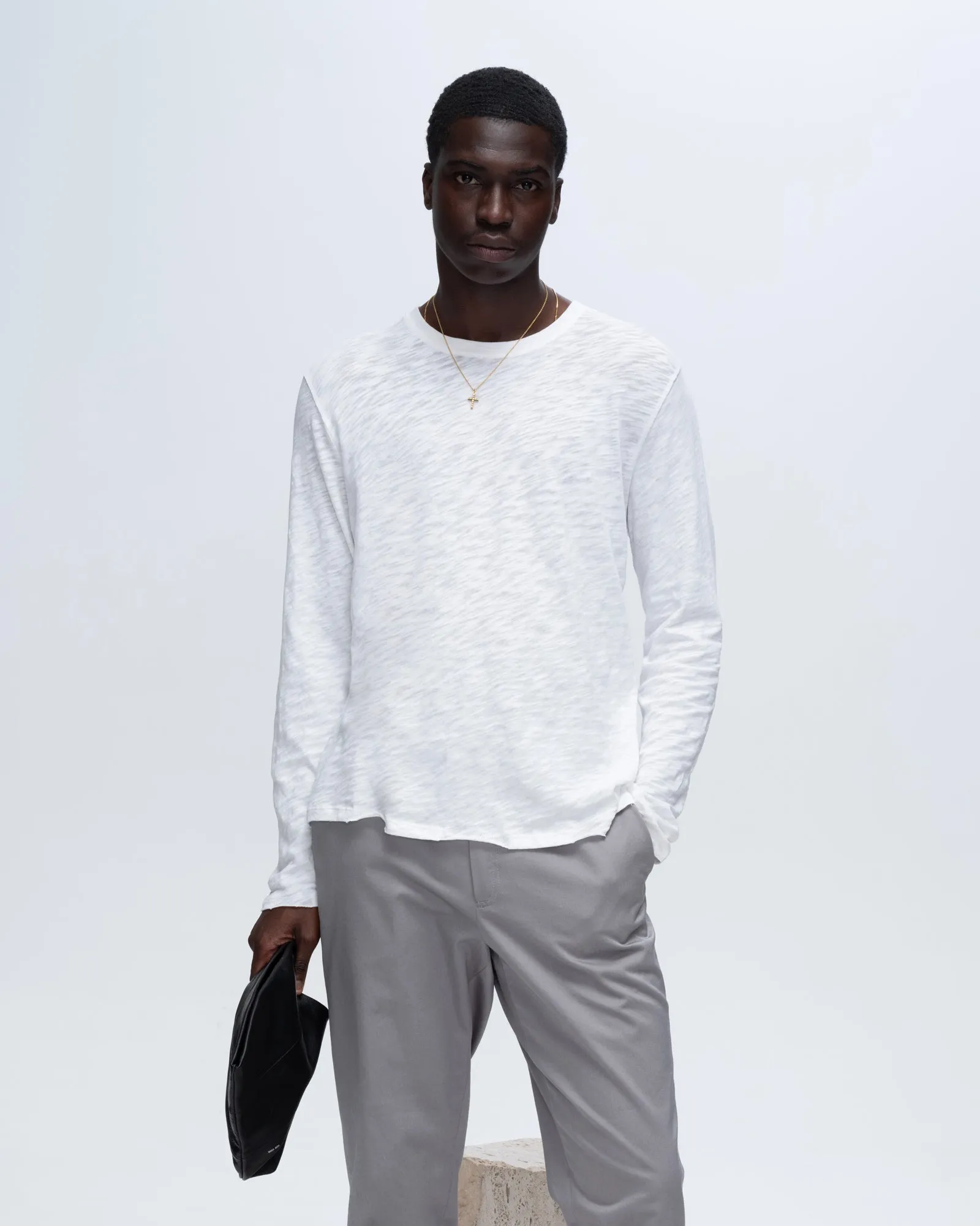 Slub Jersey Long Sleeve Destroyed Wash Tee - White match vibe