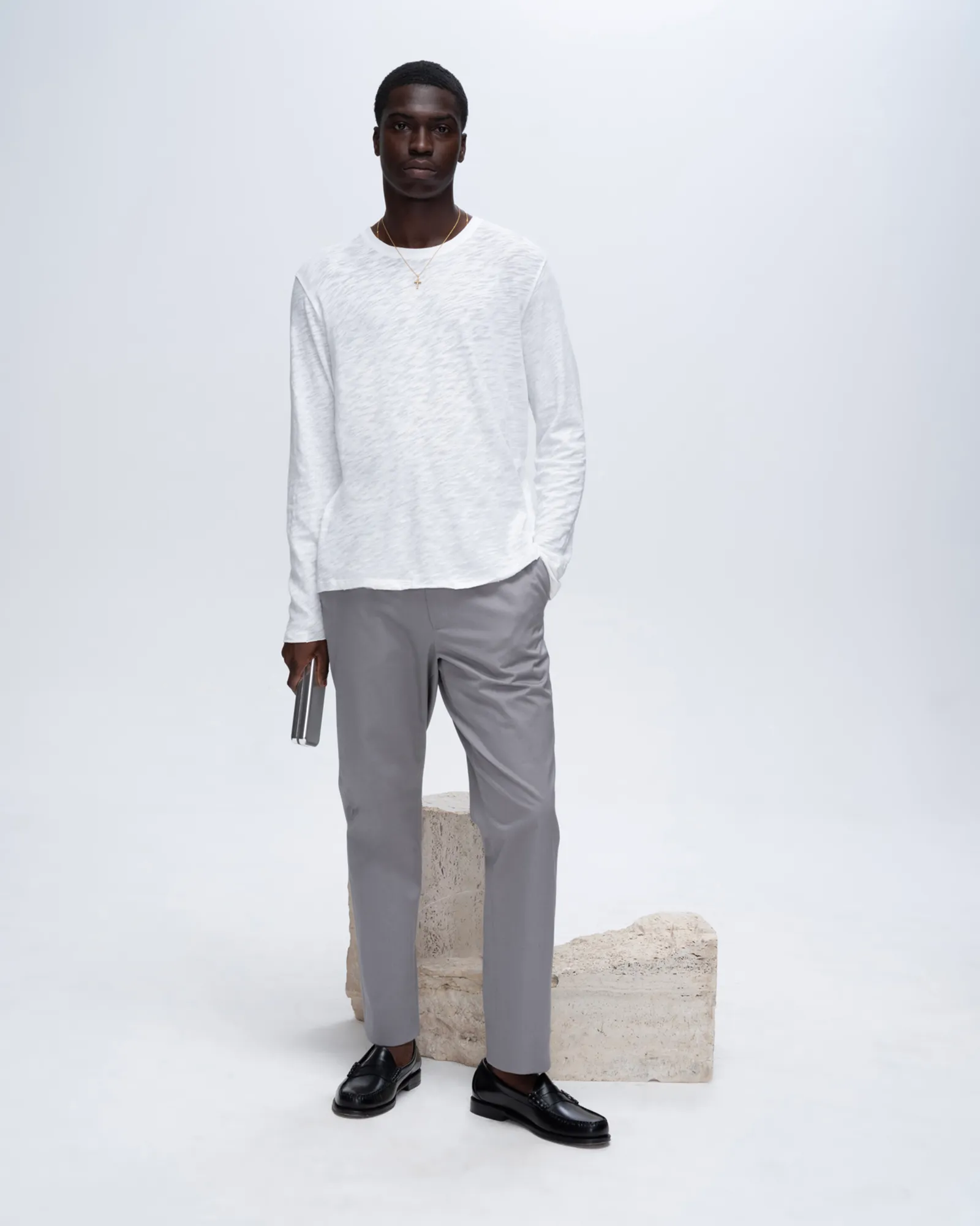 Slub Jersey Long Sleeve Destroyed Wash Tee - White summer cool