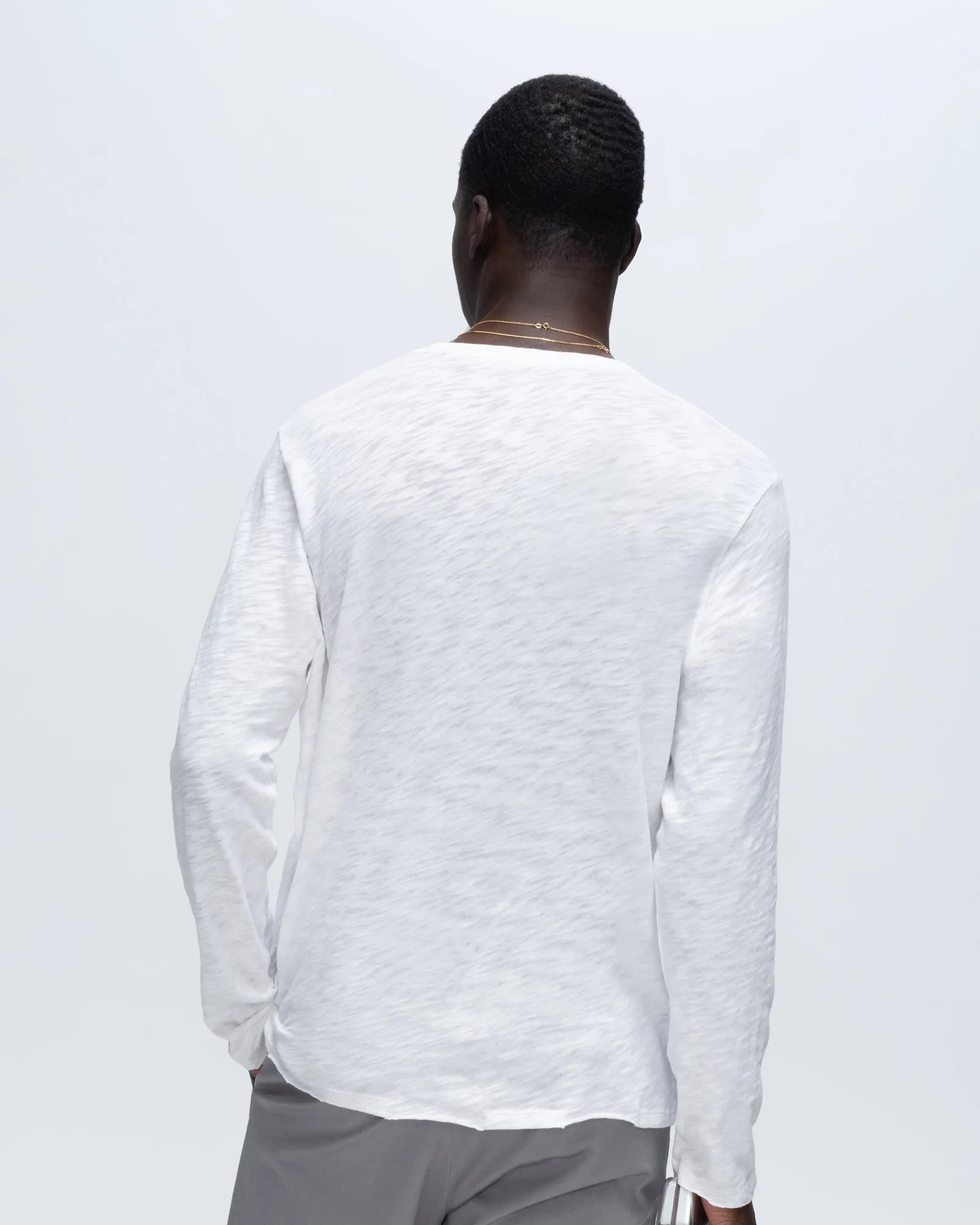 Slub Jersey Long Sleeve Destroyed Wash Tee - White good fit