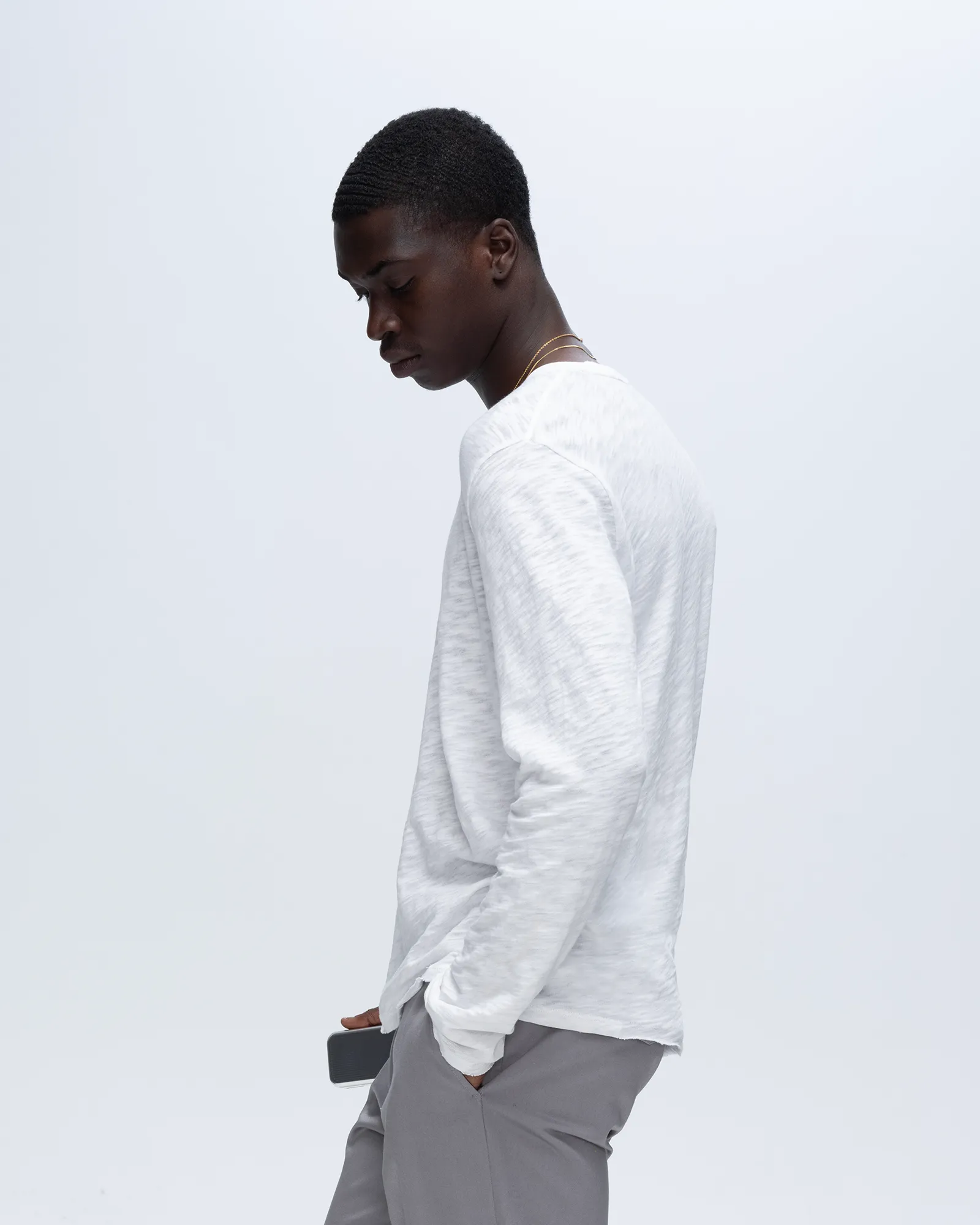 Slub Jersey Long Sleeve Destroyed Wash Tee - White feel right