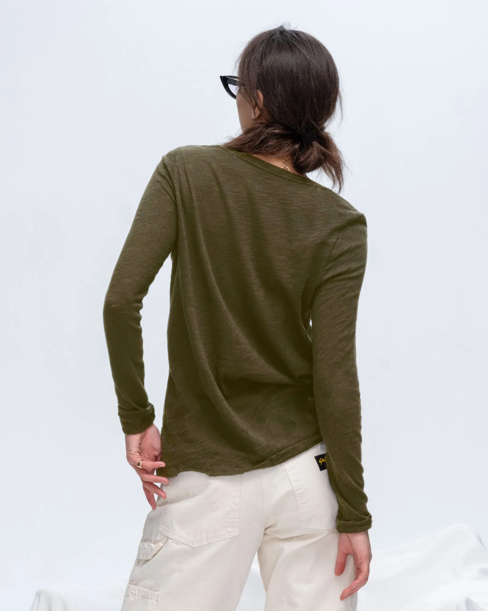 Slub Jersey Long Sleeve V-Neck Tee - Army life ready