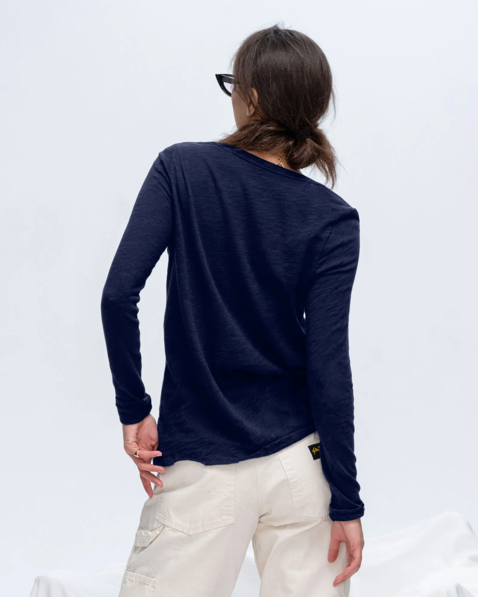 Slub Jersey Long Sleeve V-Neck Tee - Midnight stay relaxed
