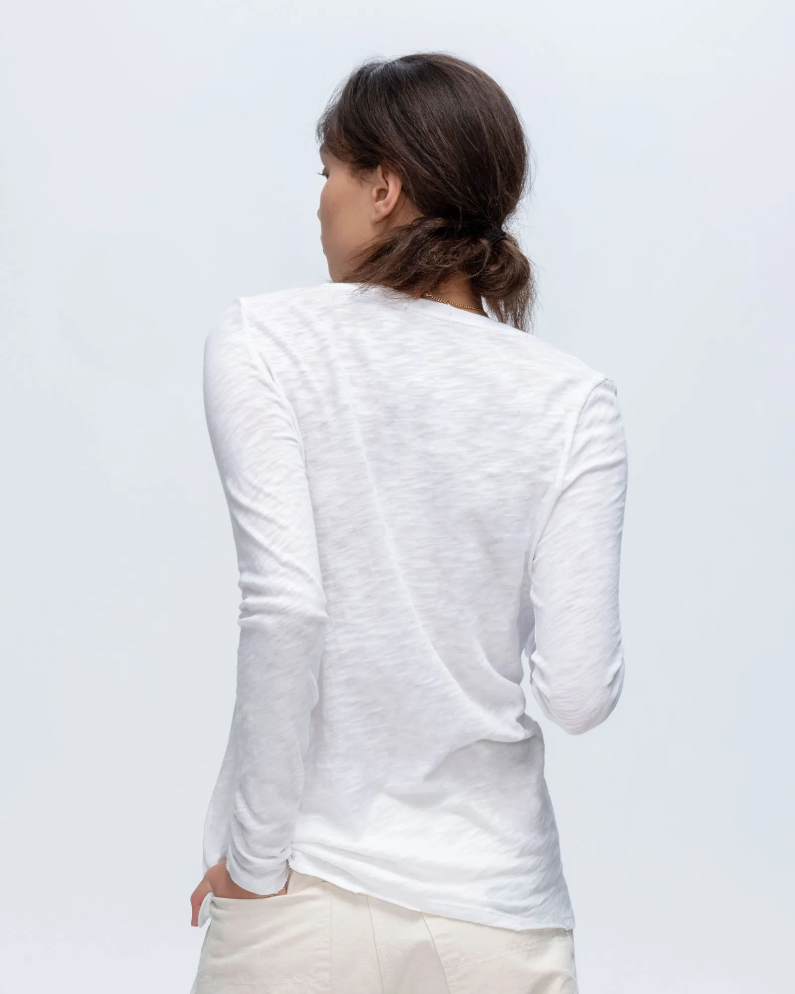 Slub Jersey Long Sleeve V-Neck Tee - White bold pick