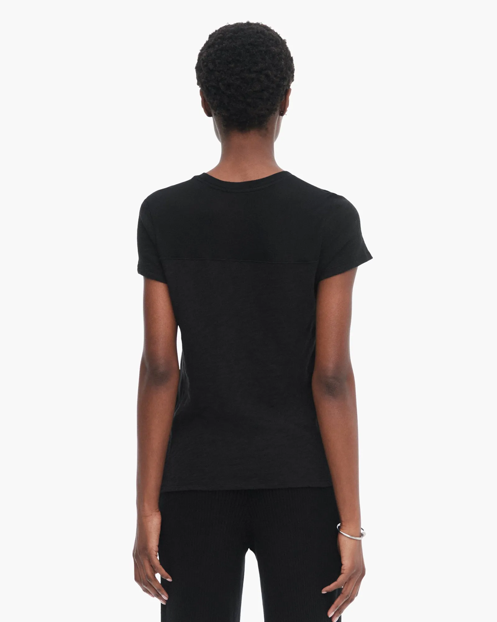 Slub Jersey Mixed Media Schoolboy Crew Neck Tee - Black youth vibe