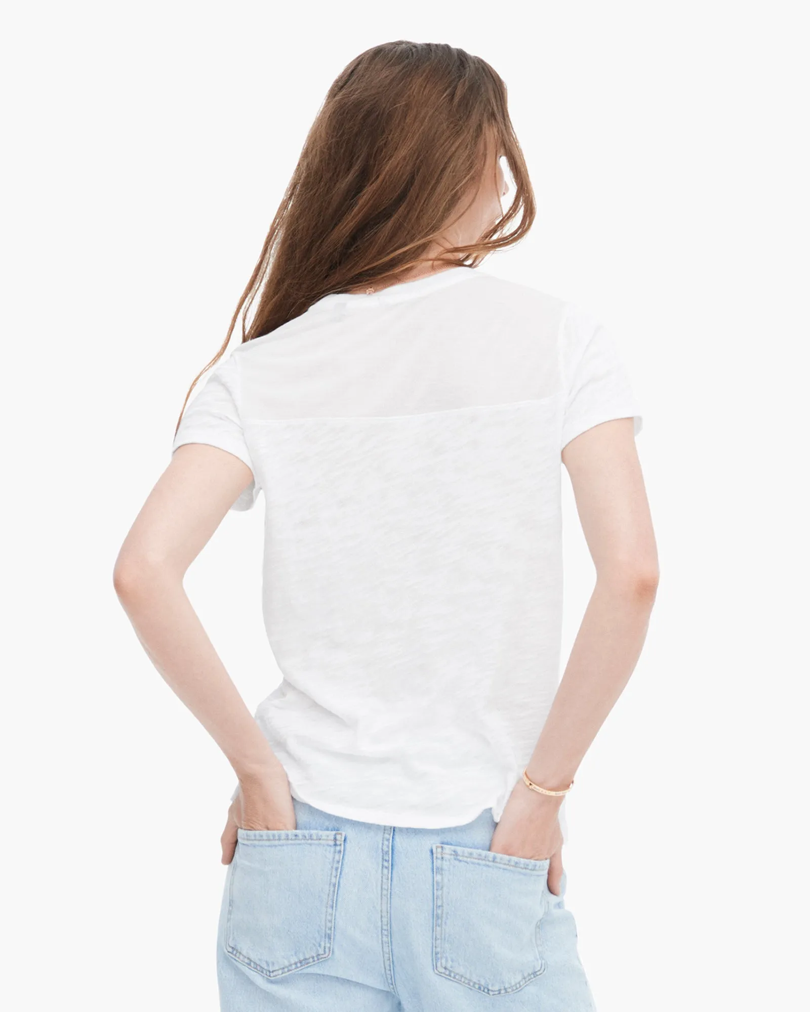 Slub Jersey Mixed Media Schoolboy Crew Neck Tee - White spring fresh