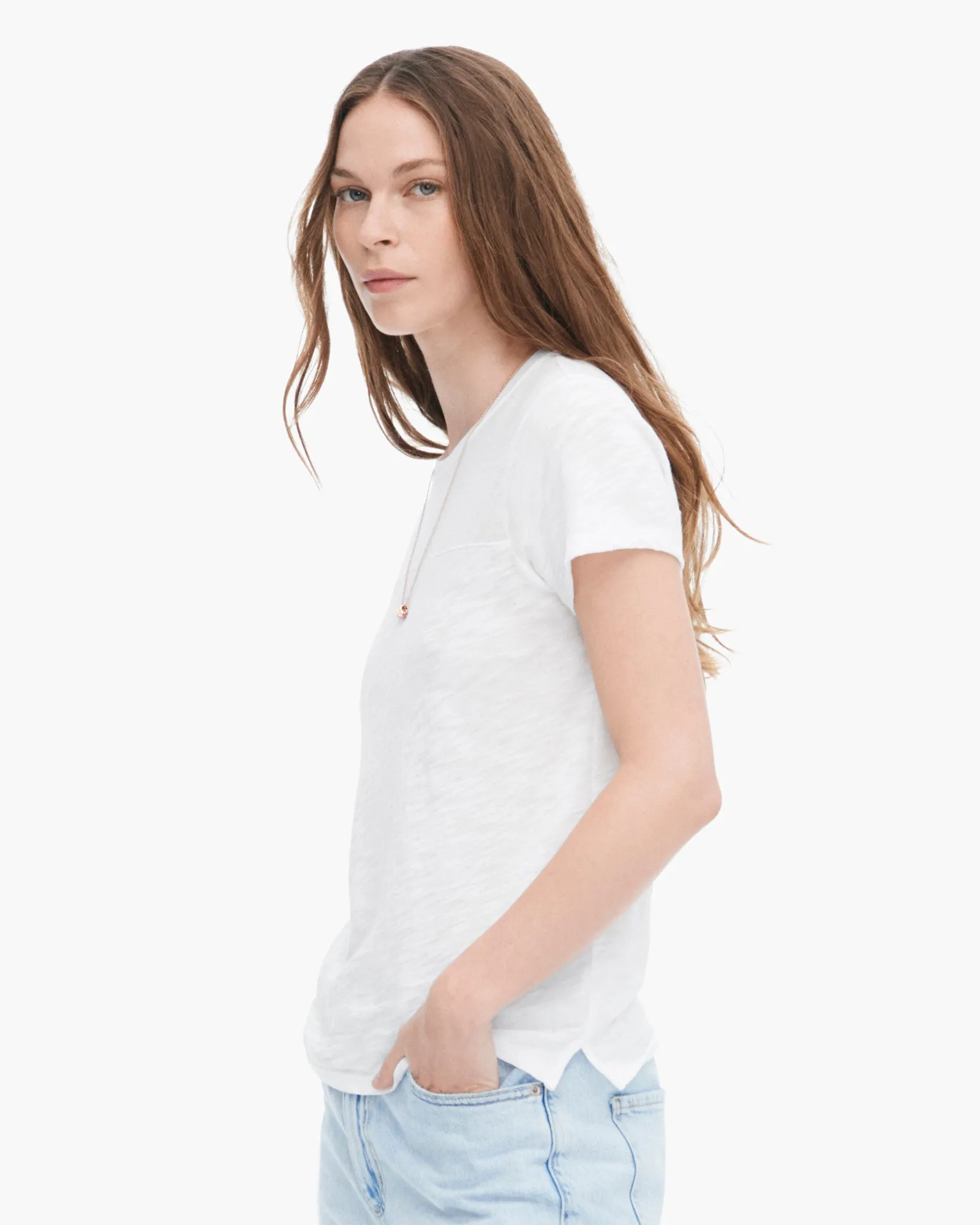 Slub Jersey Mixed Media Schoolboy Crew Neck Tee - White spare style