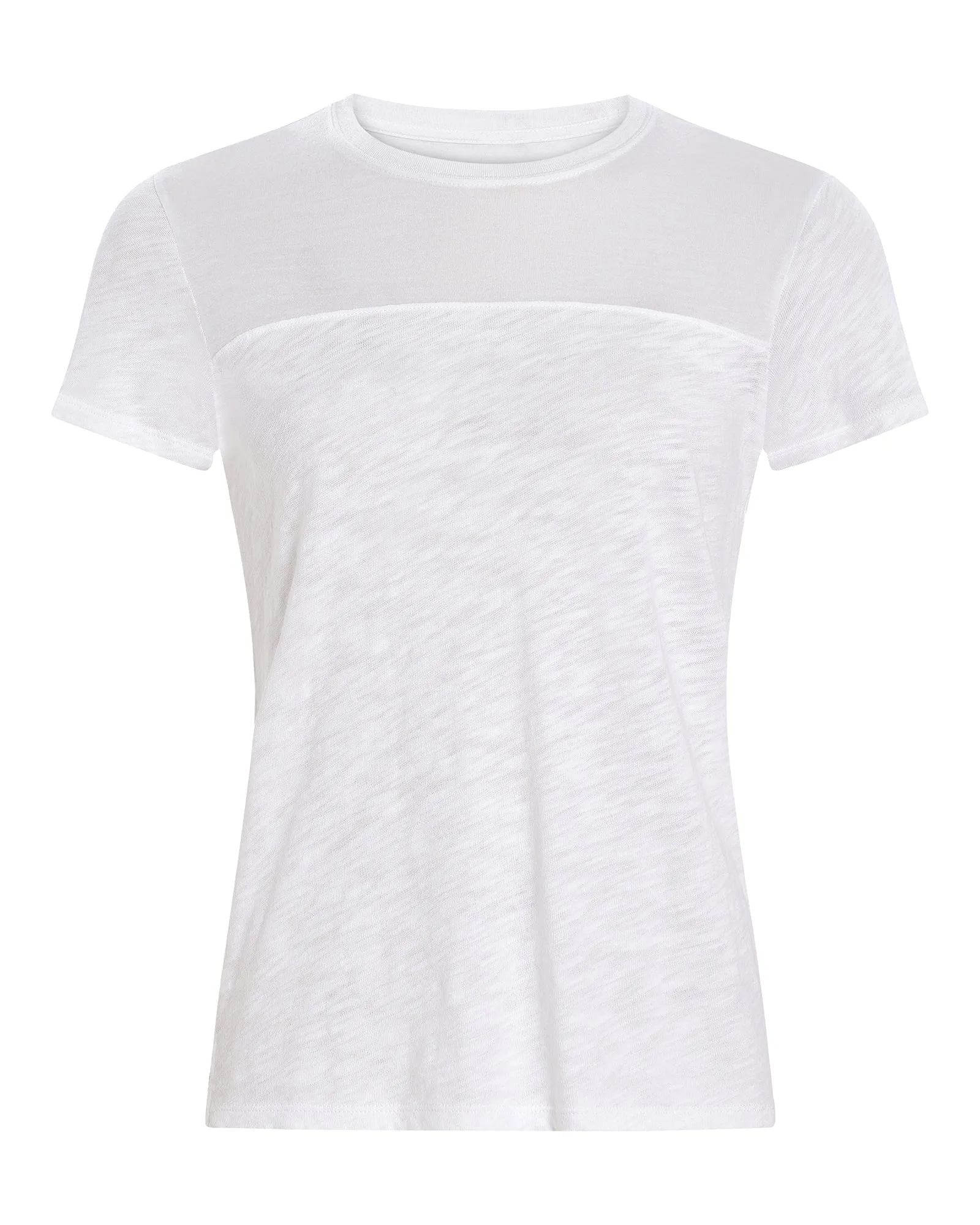 Slub Jersey Mixed Media Schoolboy Crew Neck Tee - White fun layer