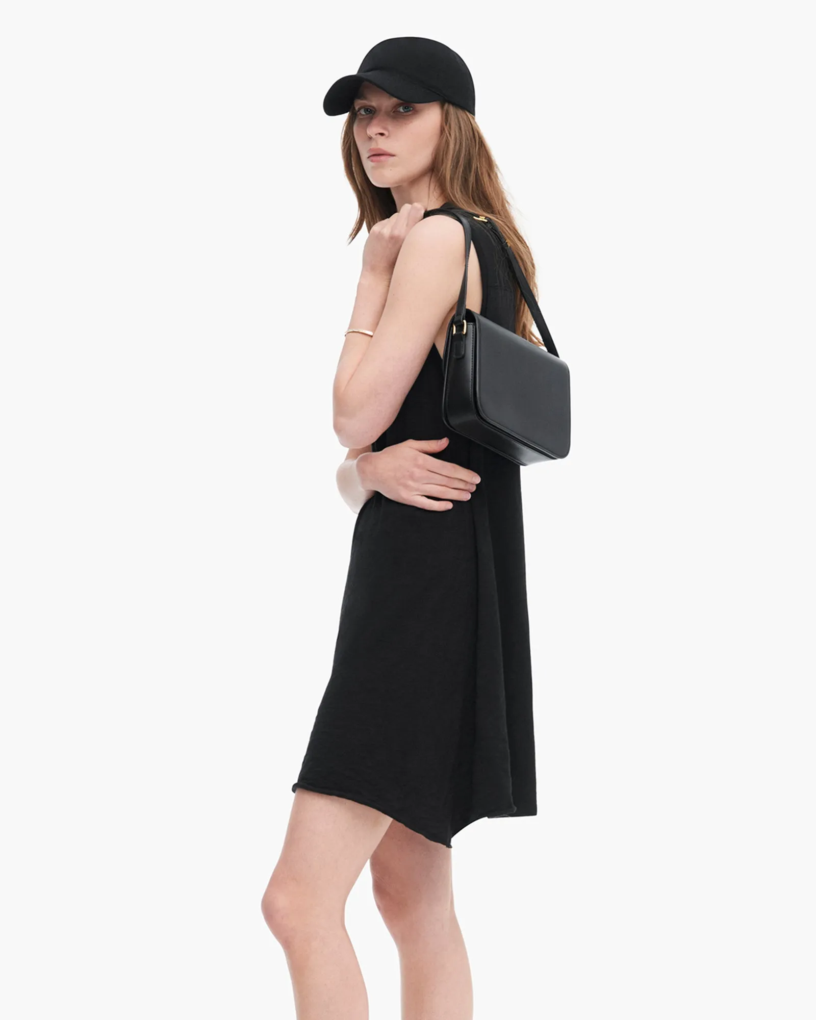 Slub Jersey Mixed Media Sleeveless Dress - Black trendy wear