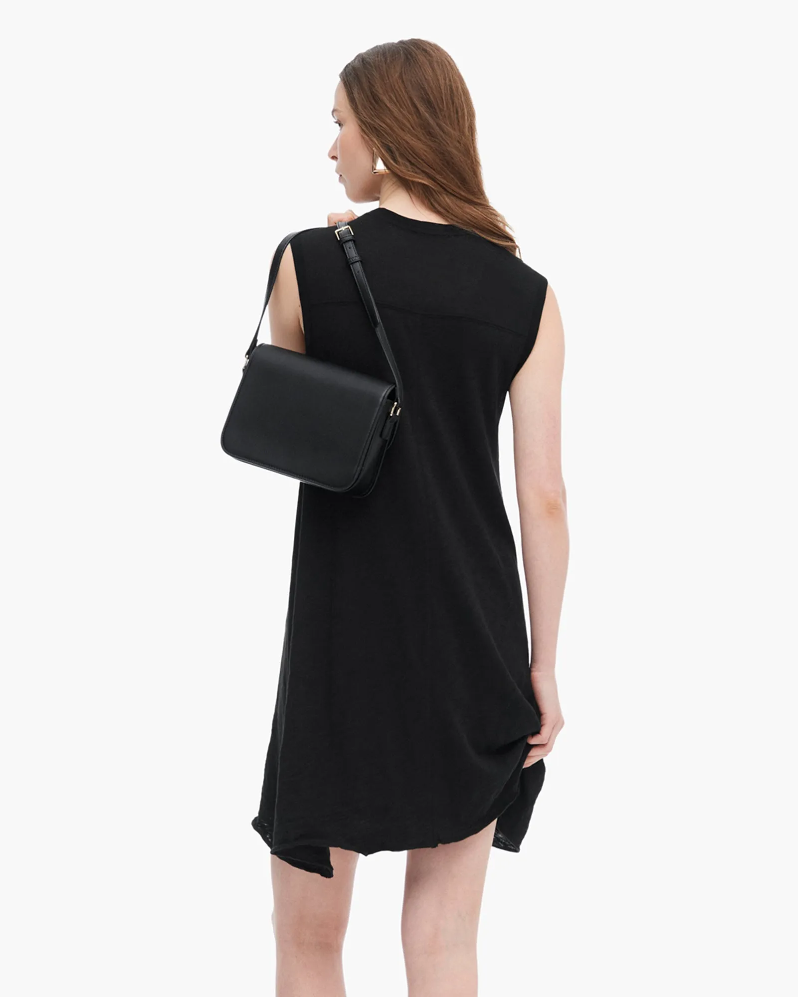 Slub Jersey Mixed Media Sleeveless Dress - Black modern muse