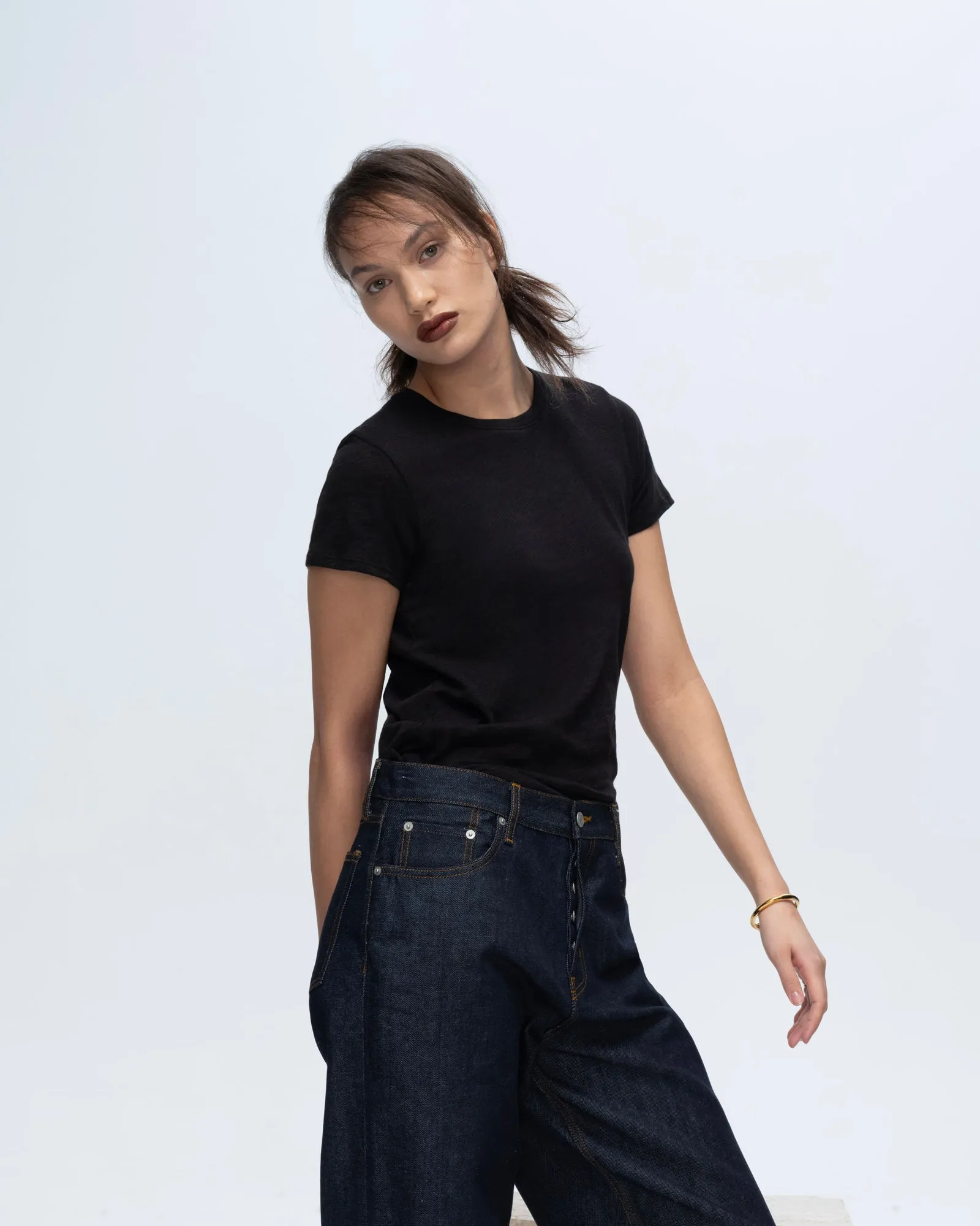 Slub Jersey Schoolboy Crew Neck Tee - Black weekend casual