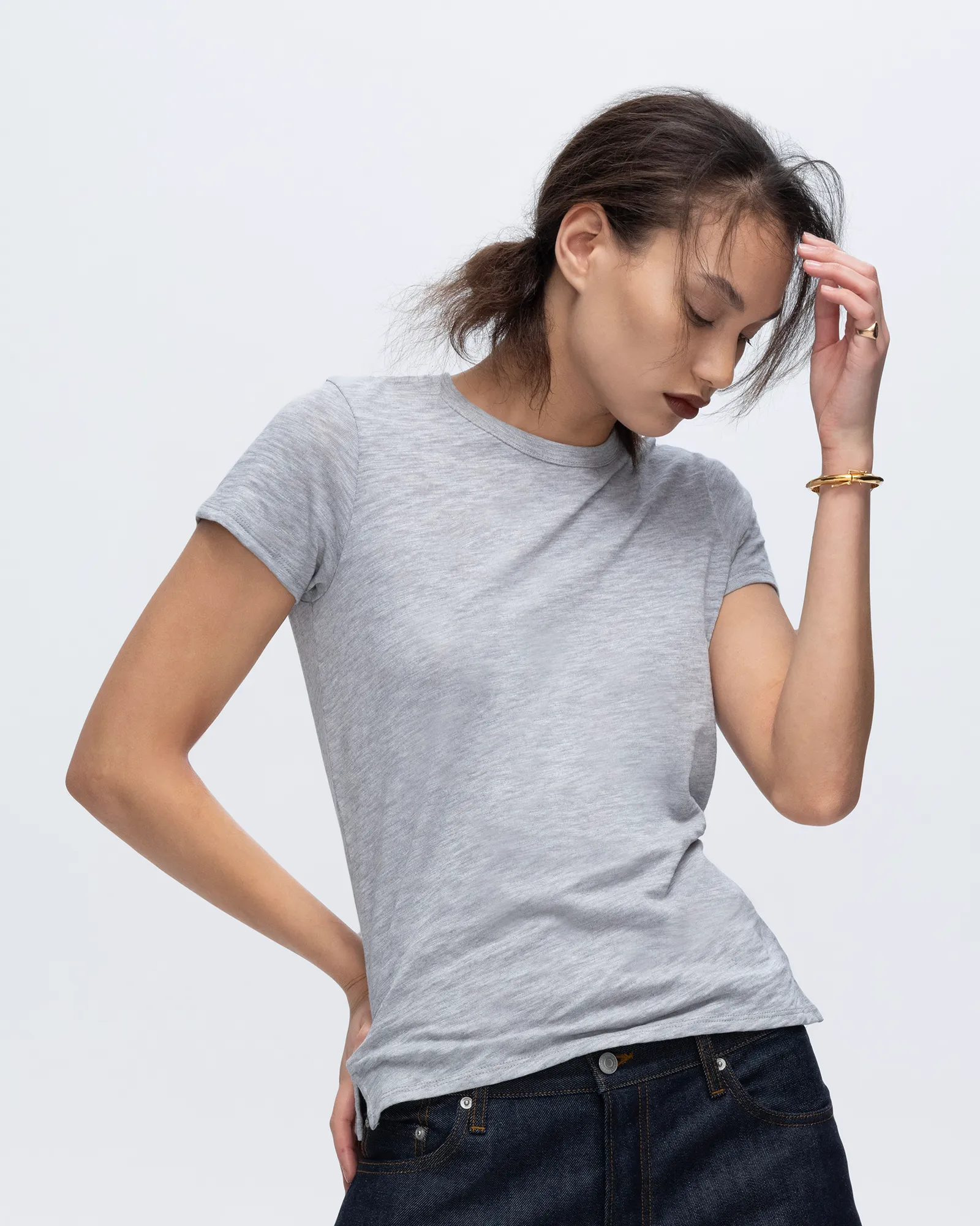 Slub Jersey Schoolboy Crew Neck Tee - Heather Grey summer cool