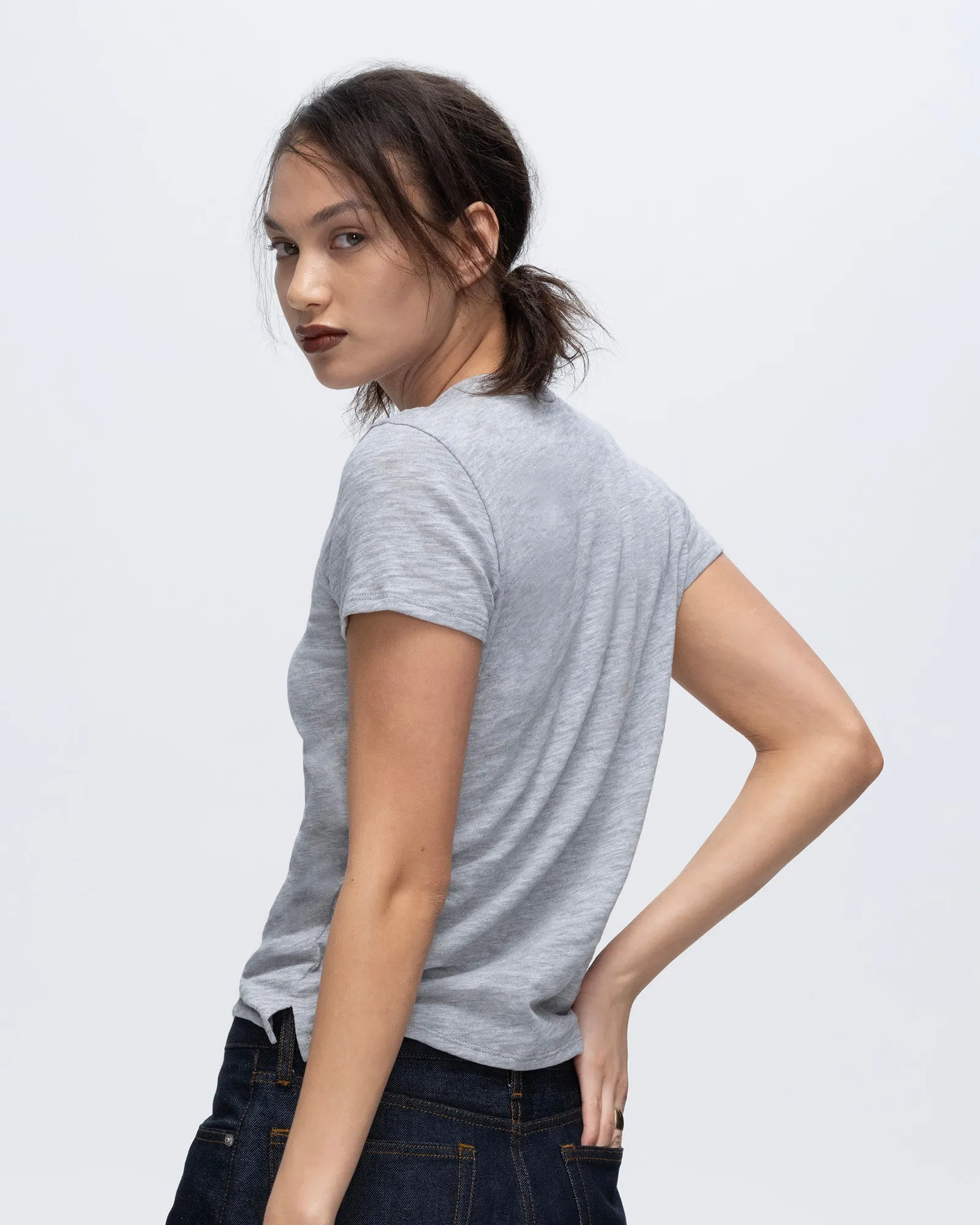 Slub Jersey Schoolboy Crew Neck Tee - Heather Grey cool tone