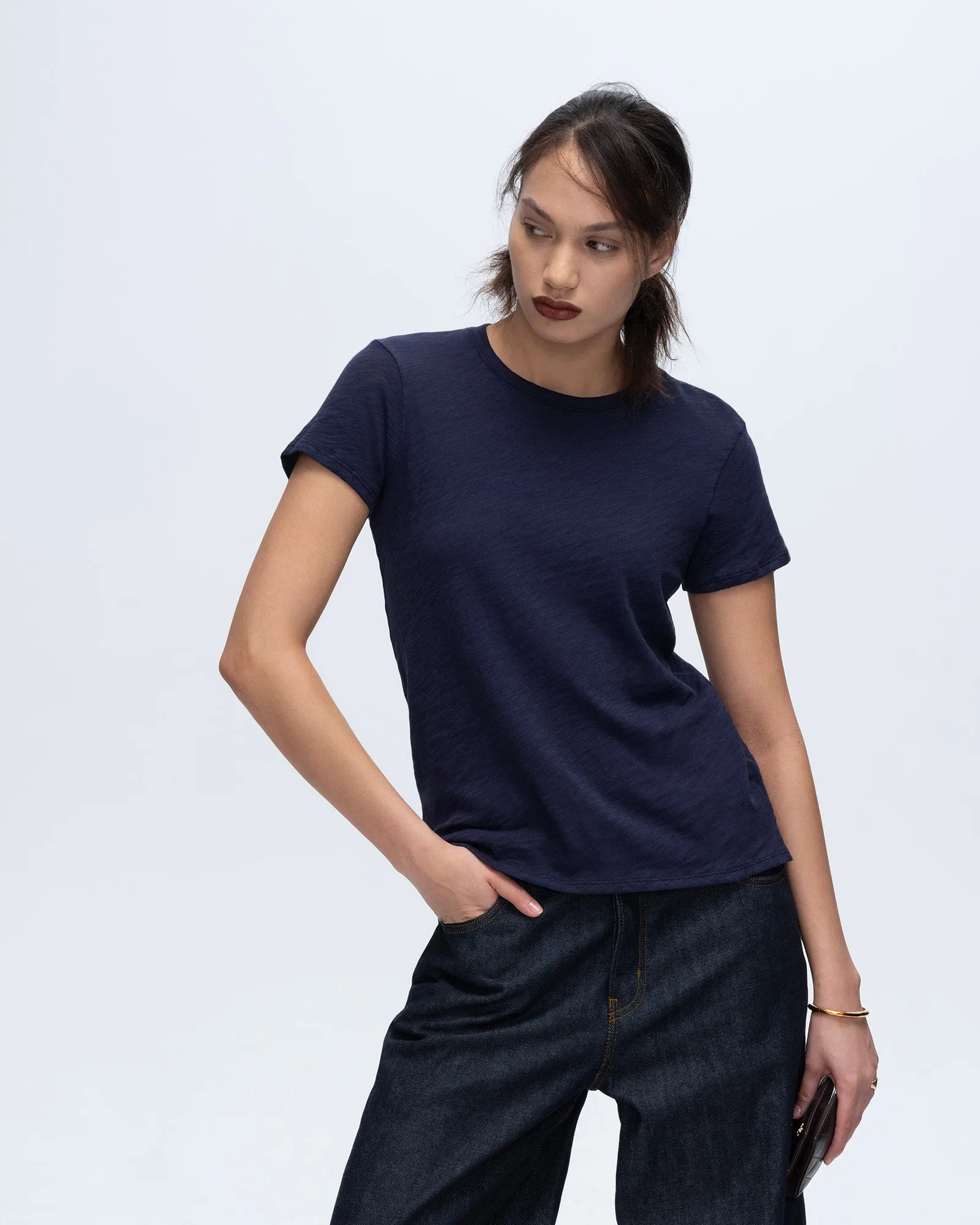 Slub Jersey Schoolboy Crew Neck Tee - Midnight spring fresh