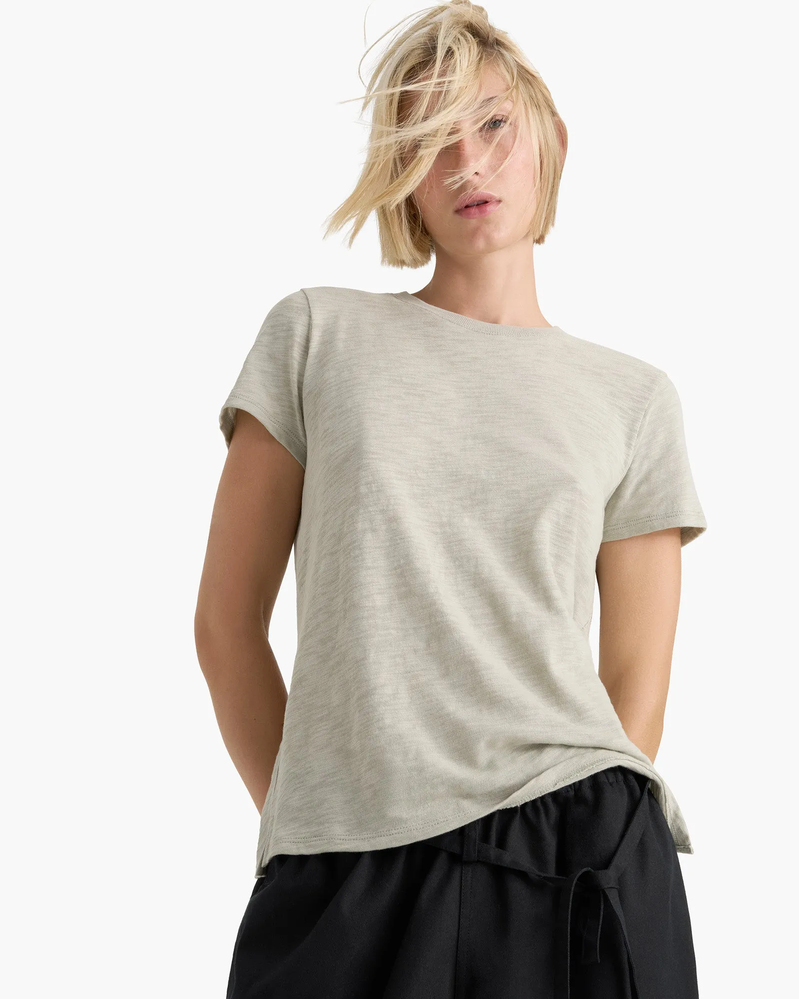 Slub Jersey Schoolboy Short Sleeve Crew Neck Tee - Abbey Stone clean lines