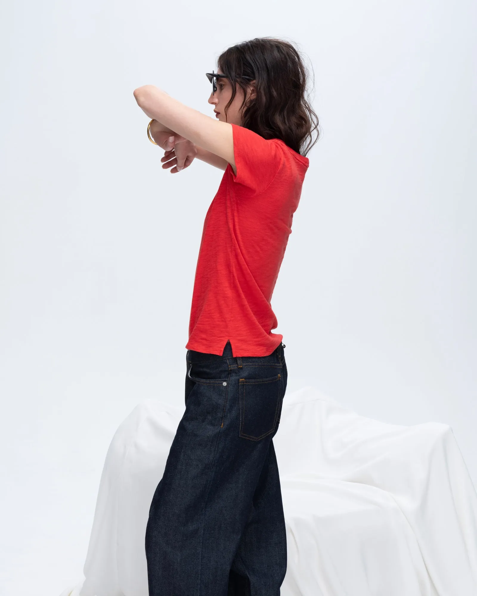 Slub Jersey Schoolboy Short Sleeve Crew Neck Tee - Cardinal Red zen style