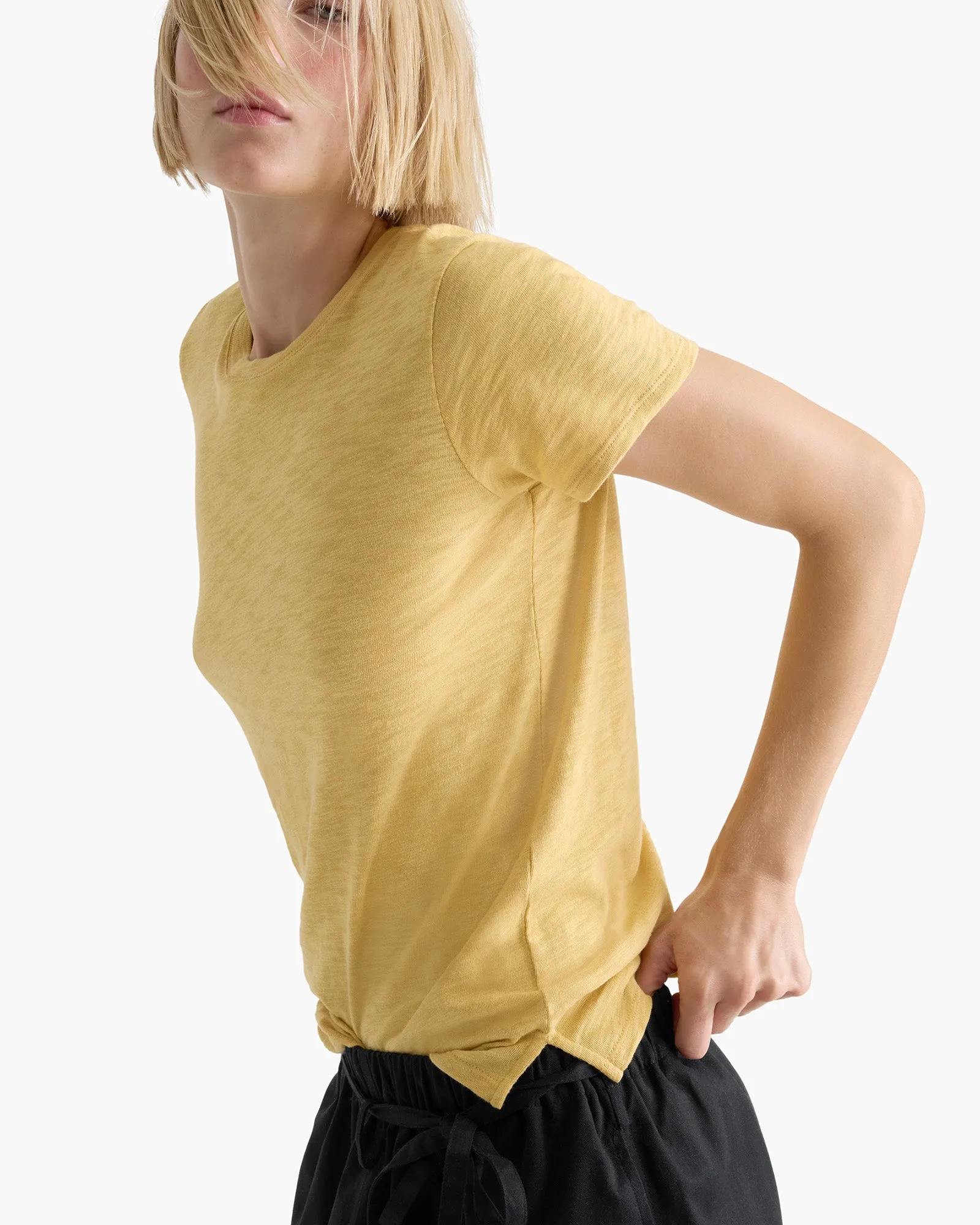 Slub Jersey Schoolboy Short Sleeve Crew Neck Tee - Sunflower laidback layer