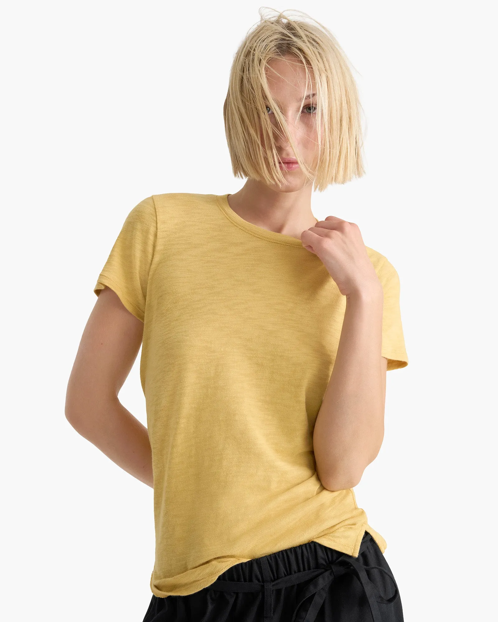 Slub Jersey Schoolboy Short Sleeve Crew Neck Tee - Sunflower stay relaxed