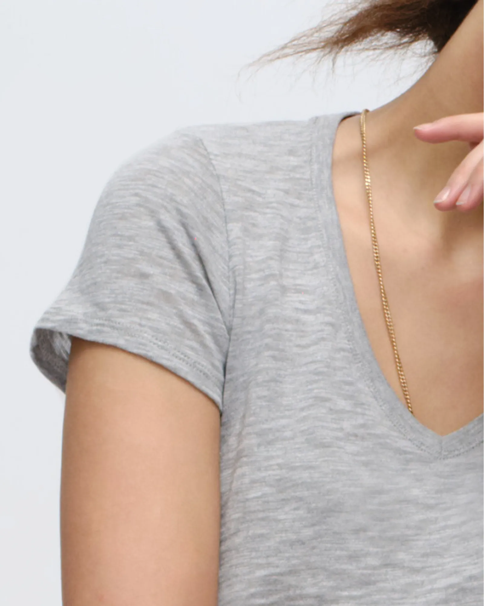 Slub Jersey Schoolboy V-Neck Tee - Heather Grey local style