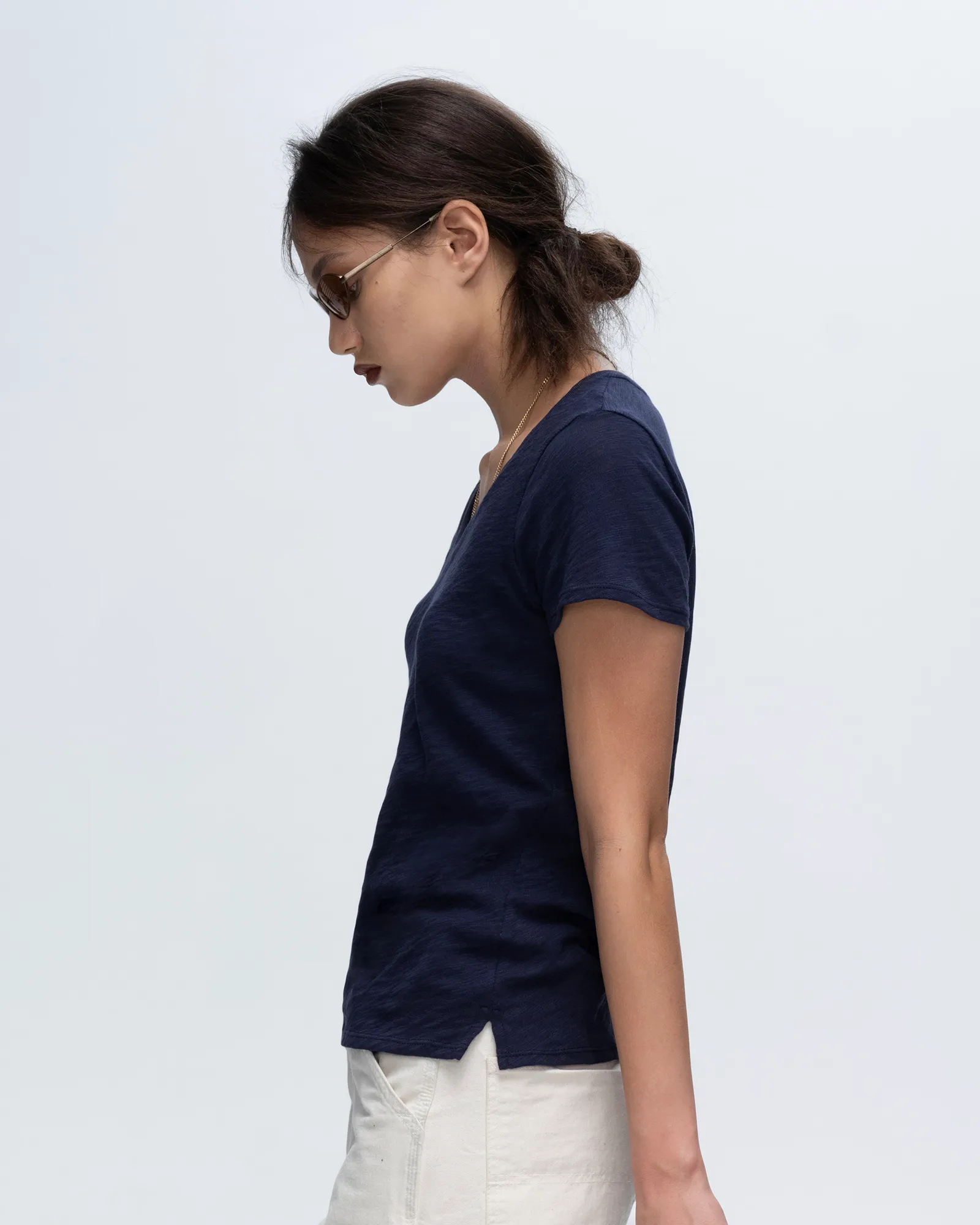 Slub Jersey Schoolboy V-Neck Tee - Midnight street gear