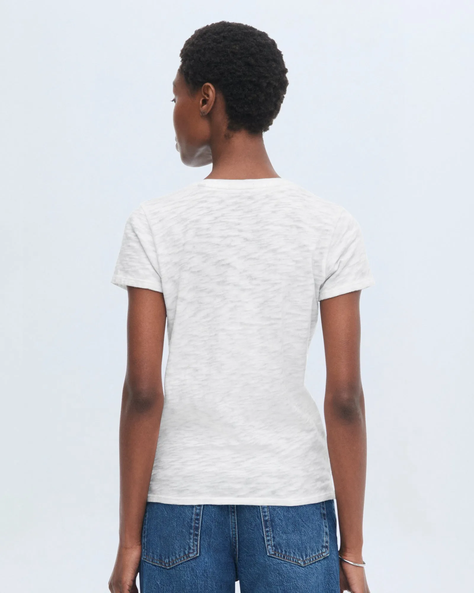 Slub Jersey Schoolboy V-Neck Tee - White casual mix