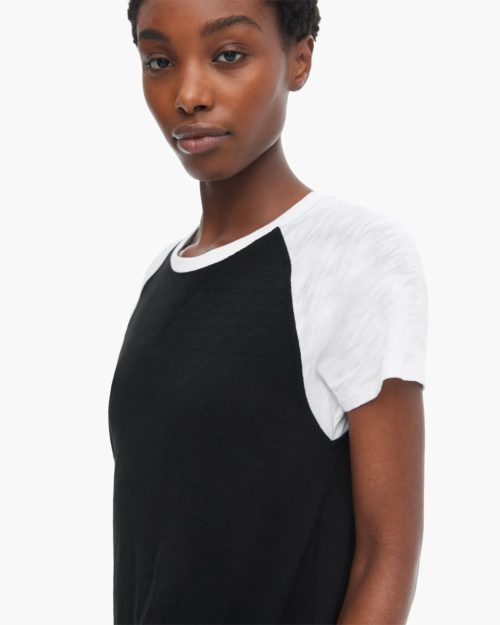 Slub Jersey Short Sleeve Baseball Dress - Black-White gentle charm