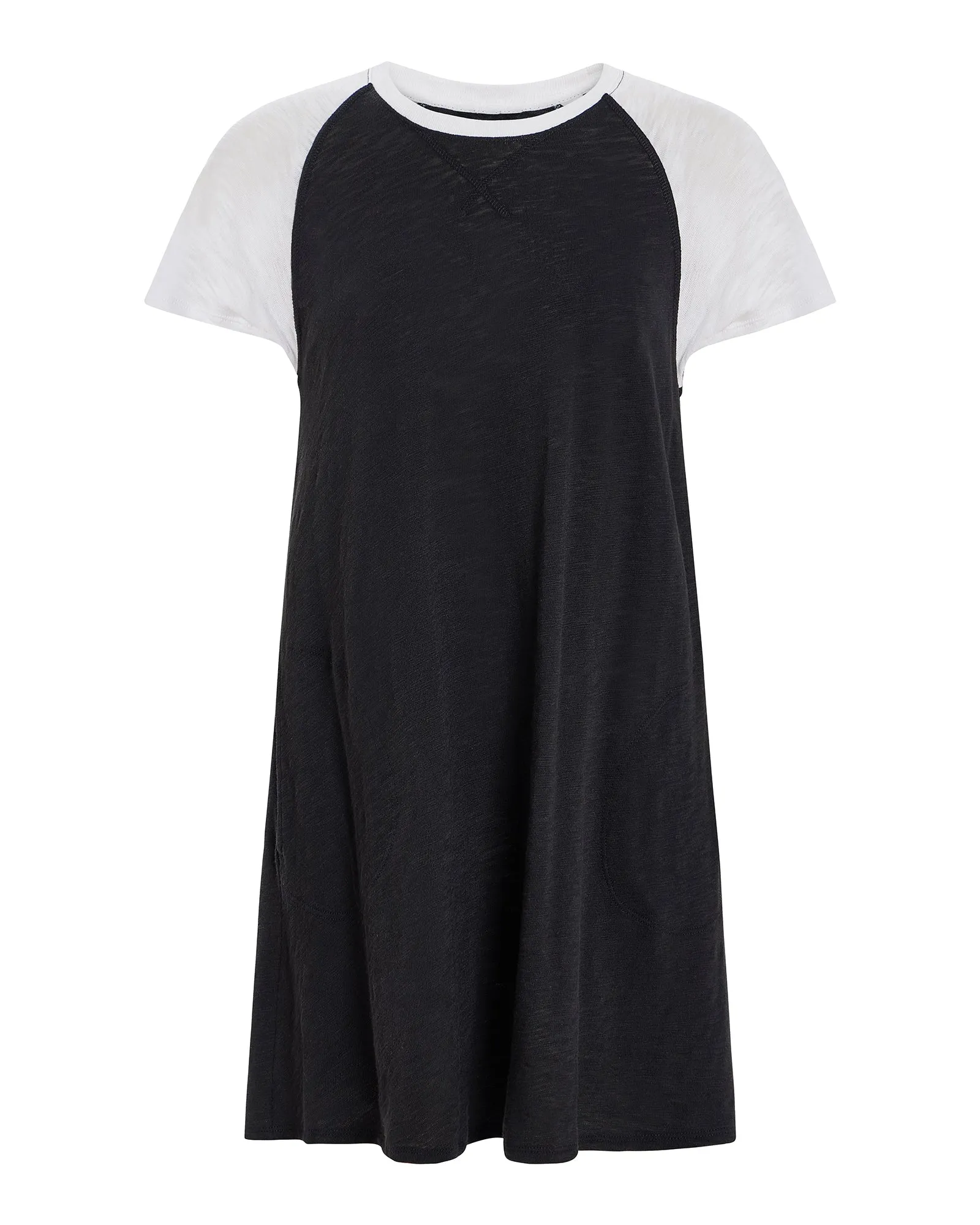 Slub Jersey Short Sleeve Baseball Dress - Black-White warm hug