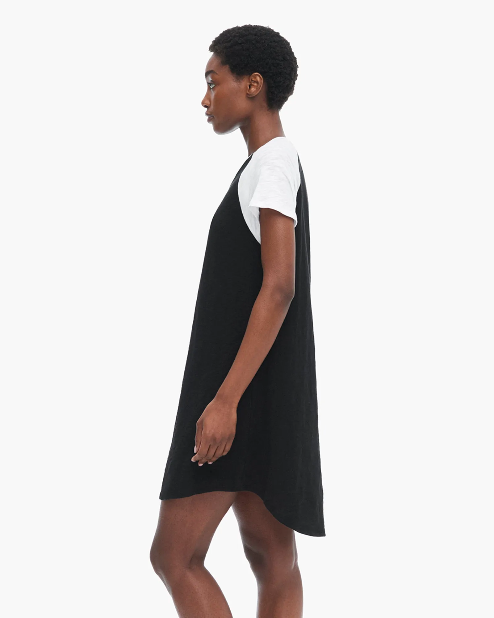 Slub Jersey Short Sleeve Baseball Dress - Black-White simple look